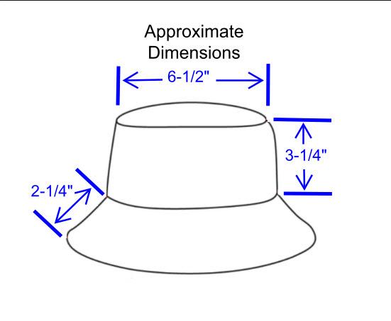 Diagram of bucket hat dimensions, see description for text version
