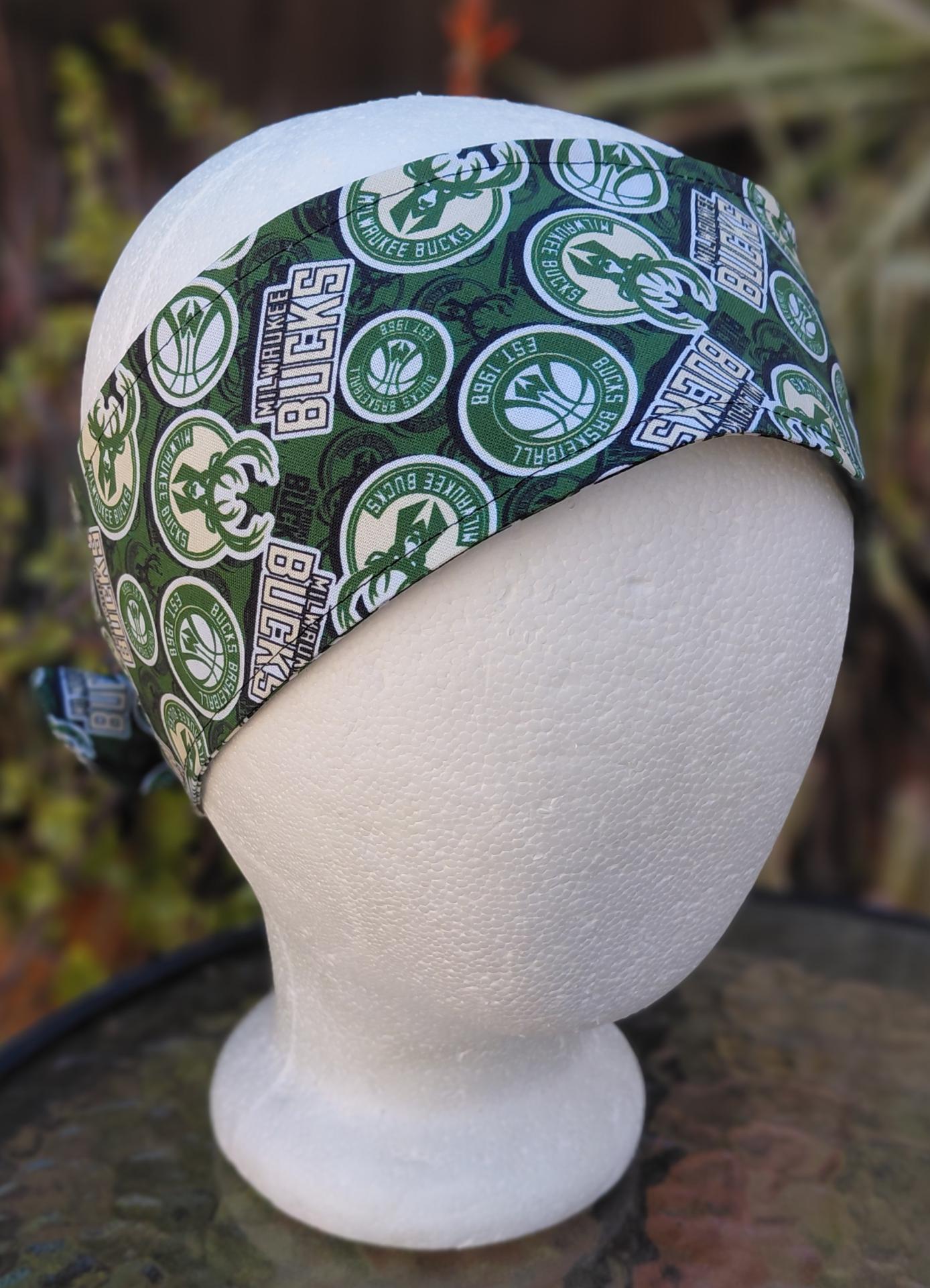 3” Wide Milwaukee Bucks Headband, Handmade, Wisconsin, hair wrap, pin up, hair tie, top knot, retro style hair accessory, scarf, rockabilly