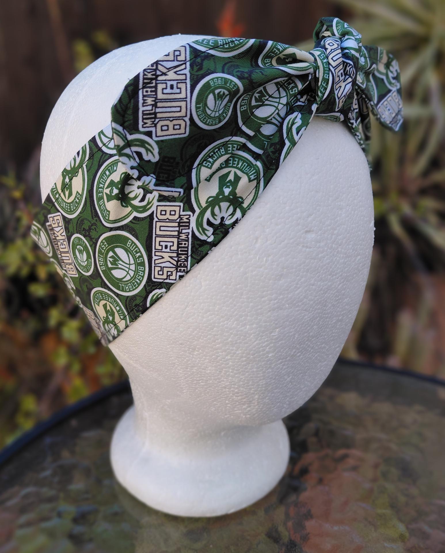 3” Wide Milwaukee Bucks Headband, Handmade, Wisconsin, hair wrap, pin up, hair tie, top knot, retro style hair accessory, scarf, rockabilly