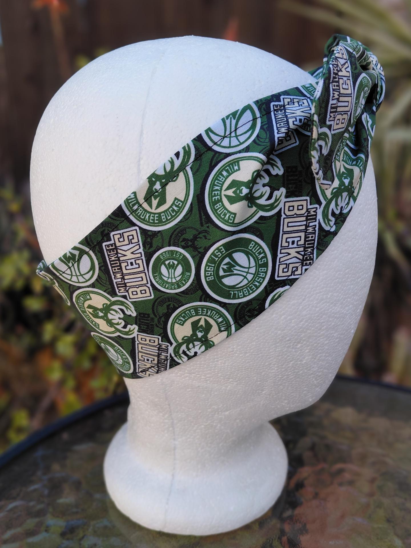 3” Wide Milwaukee Bucks Headband, Handmade, Wisconsin, hair wrap, pin up, hair tie, top knot, retro style hair accessory, scarf, rockabilly