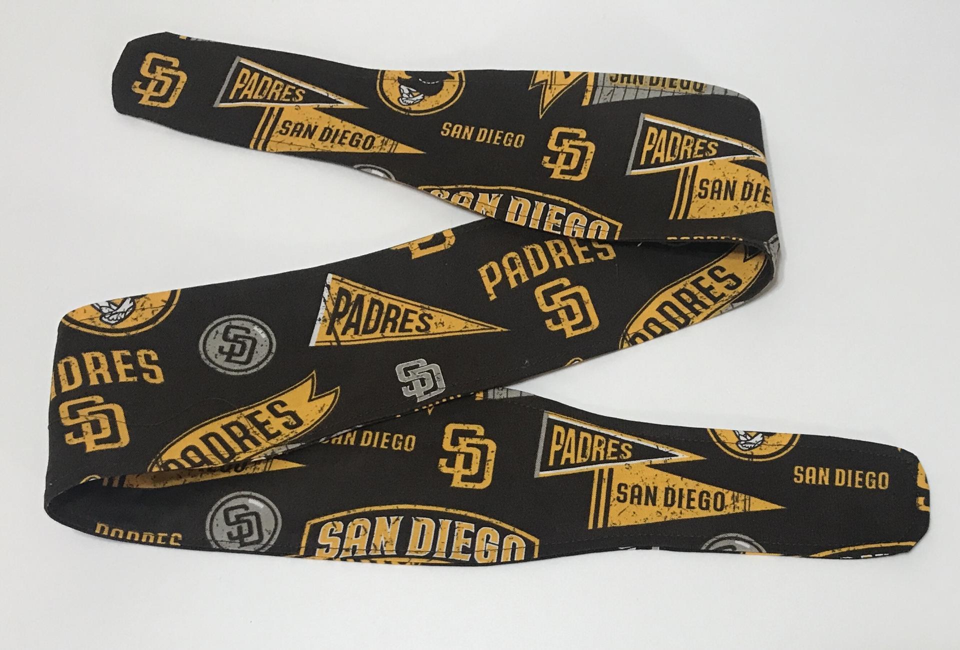 3” wide San Diego Padres headband, self tie, hair wrap, head wrap, pin up style, scarf, bandana, retro style, rockabilly, baseball, handmade