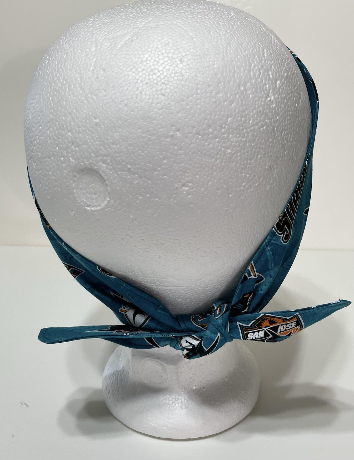 3” wide San Jose SJ Sharks hair tie, hair wrap, headband, pin up, self tie, scarf, neckerchief, retro, rockabilly, Detroit, no wire