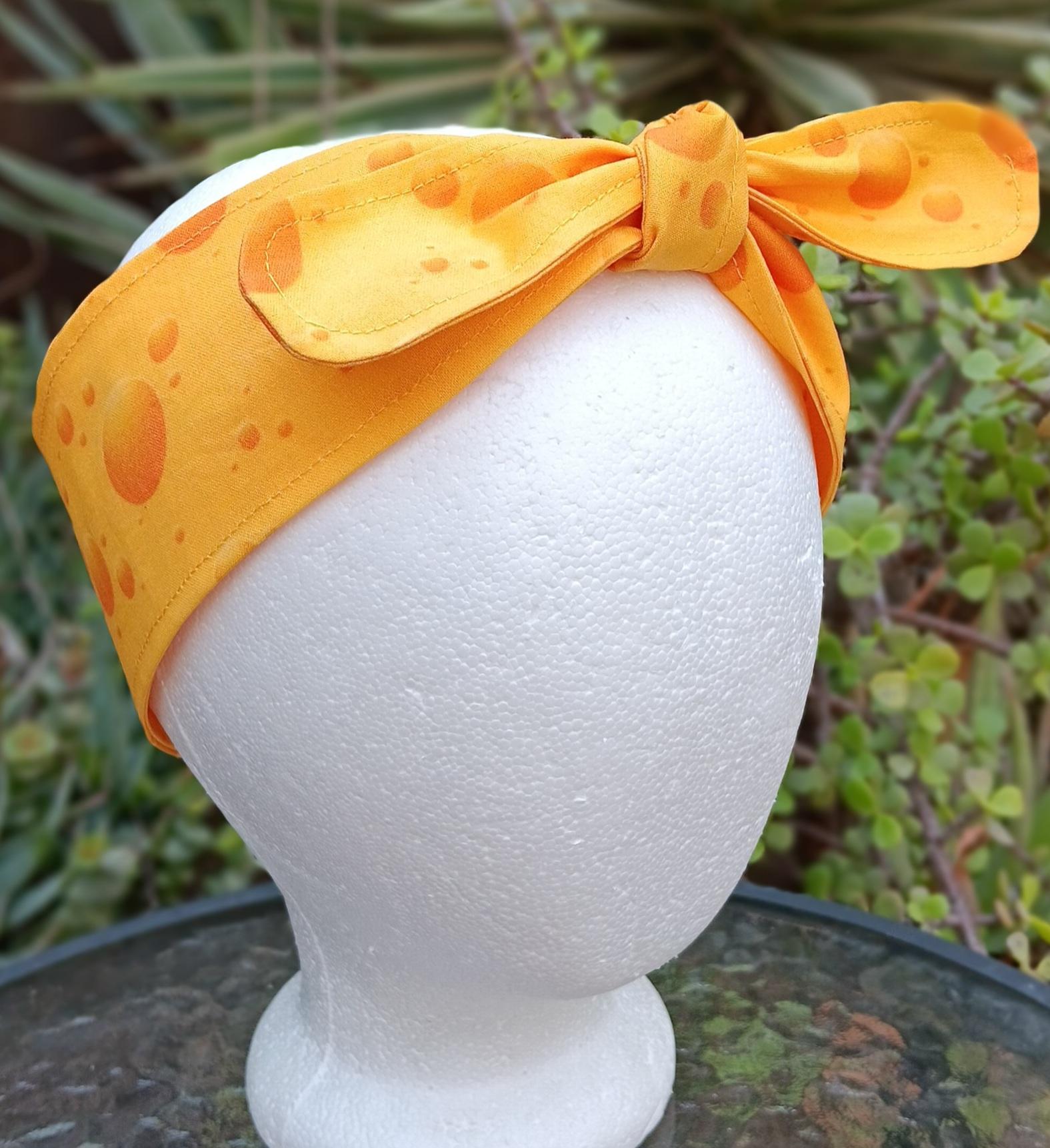 3” Wide Cheese Headband, cheesehead, cheese lover gift, Wisconsin cheese, hair wrap, hair tie, head scarf, pin up style, retro style