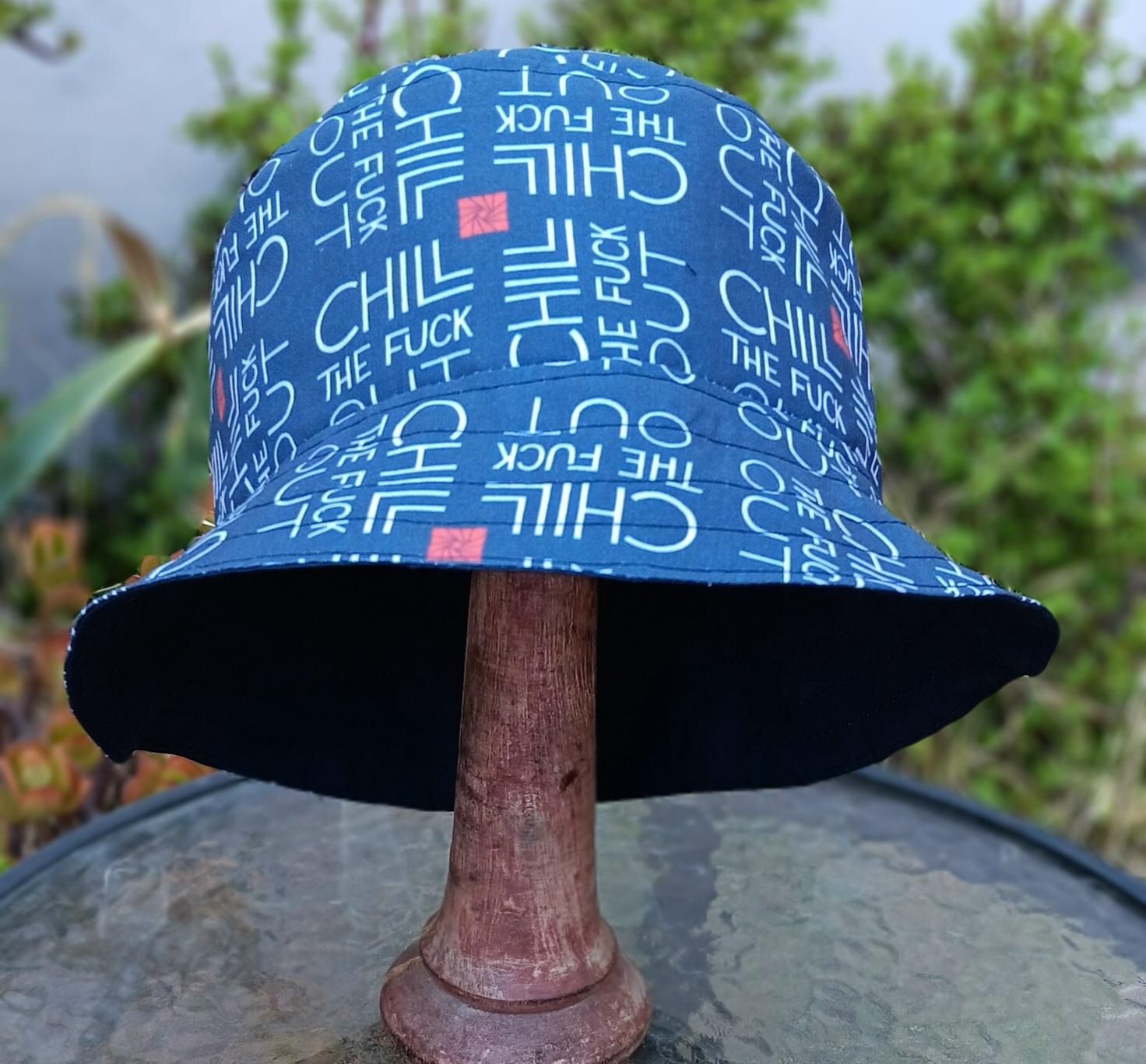 Chill The F*ck Out Bucket Hat, Reversible to Dark Navy Blue, Sizes up to 4XL, summer hat, sun hat, floppy hat, funny sassy gift for friend