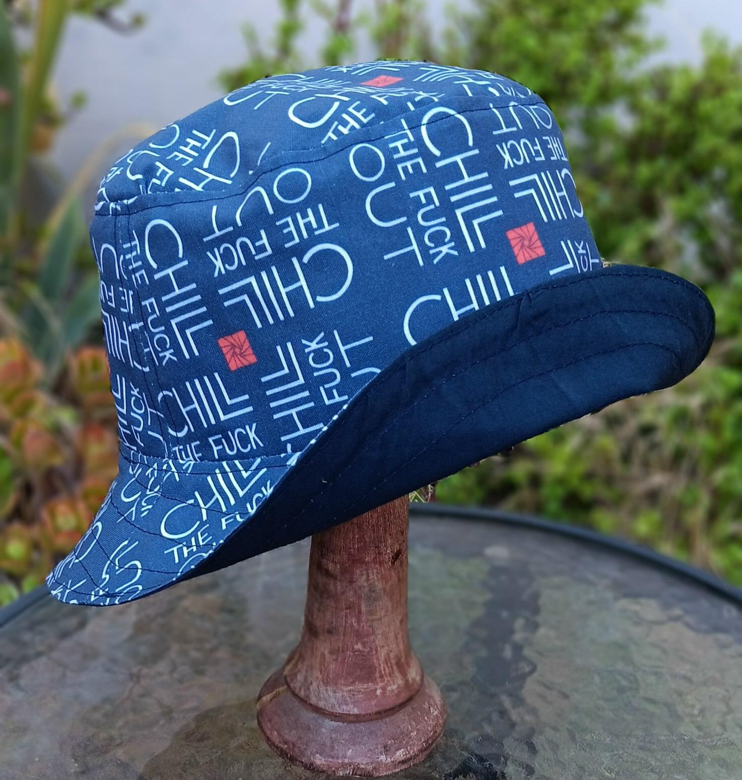 Chill The F*ck Out Bucket Hat, Reversible to Dark Navy Blue, Sizes up to 4XL, summer hat, sun hat, floppy hat, funny sassy gift for friend