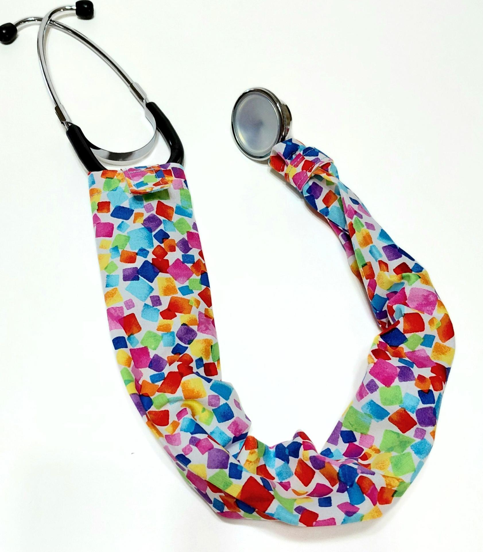Wide Stethoscope Cover, Bright Multicolor Confetti Print, Stethoscope sleeve for non removable bells, gift for nurse, doctor, veterinarian, student