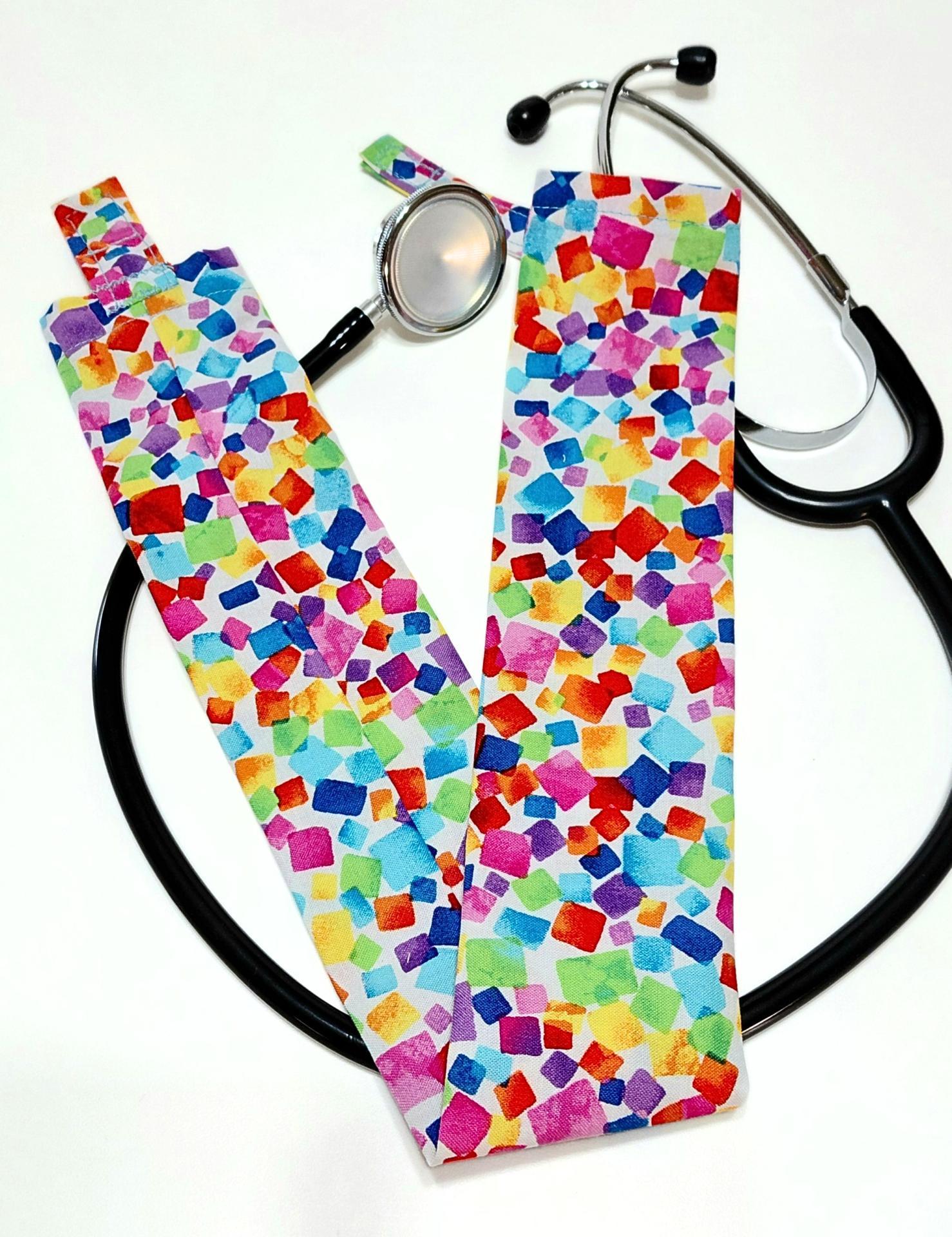 Wide Stethoscope Cover, Bright Multicolor Confetti Print, Stethoscope sleeve for non removable bells, gift for nurse, doctor, veterinarian, student