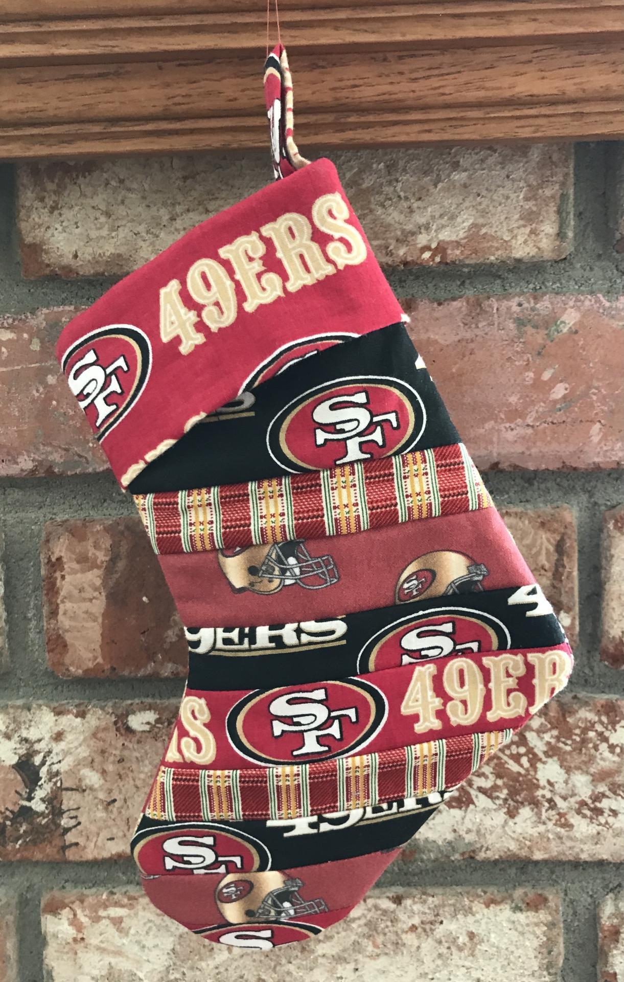 Small 9" SF 49ers Christmas Stocking, Quilted Niners Christmas Stocking, San Francisco 49ers Christmas Stocking,  handmade 