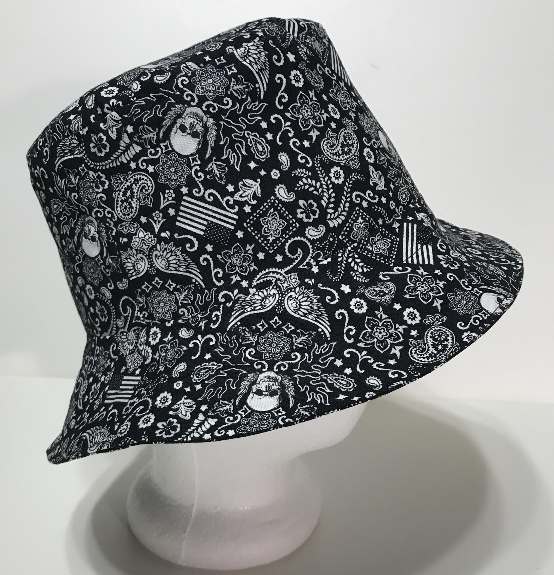 Skulls & Flags Bandana Print Bucket Hat, Reversible, Unisex Sizes S-XXL, cotton, summer hat, fishing hat, ponytail sun hat, floppy hat, Halloween