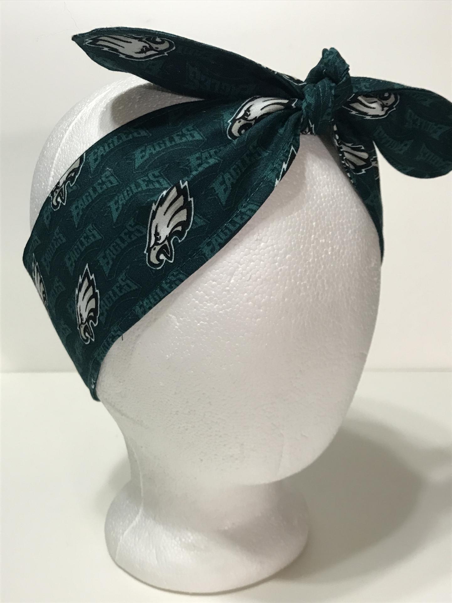 3” wide Philadelphia Eagles hair tie, hair wrap, headband, pin up, self tie, scarf, neckerchief, retro, rockabilly