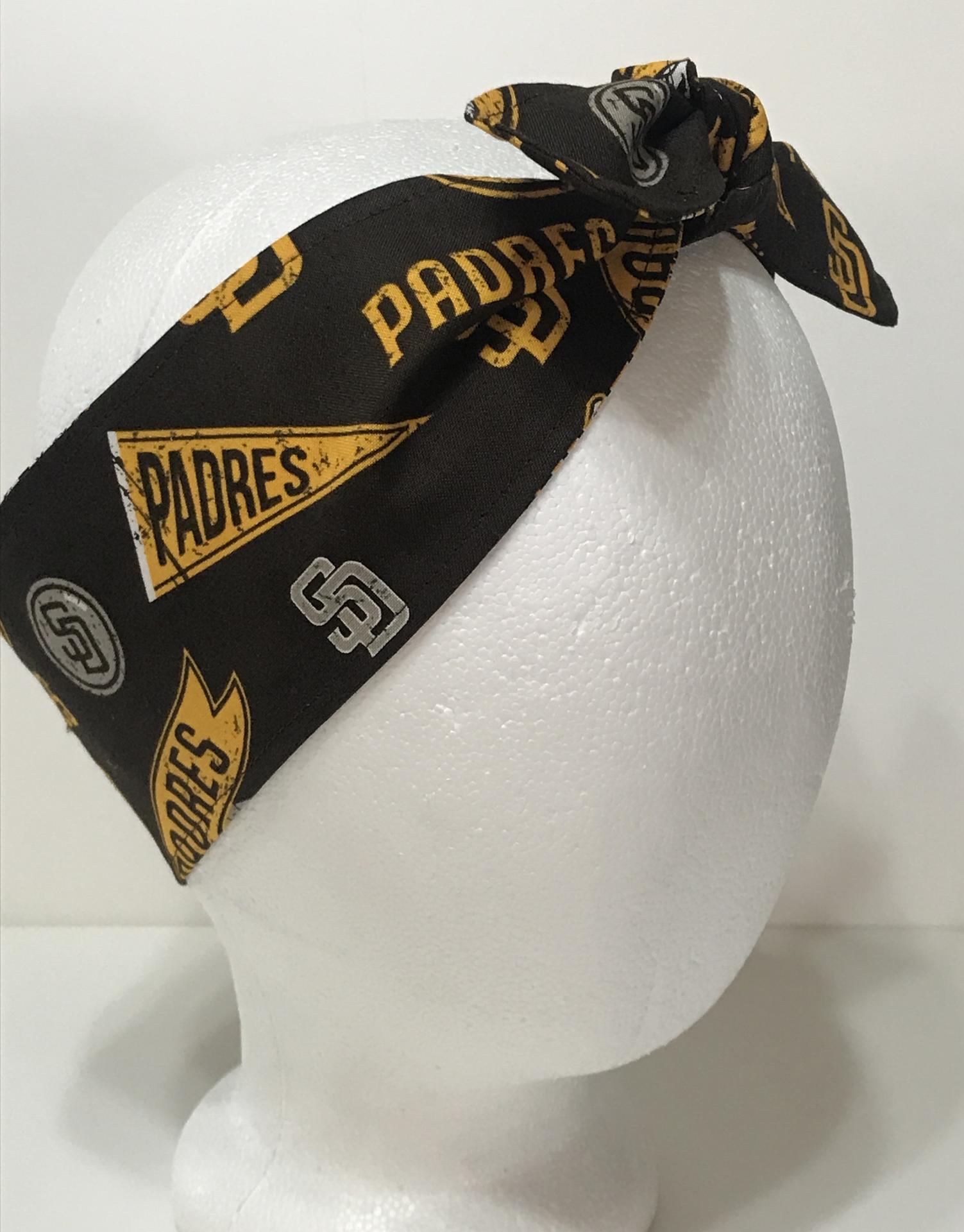 3” wide San Diego Padres headband, self tie, hair wrap, head wrap, pin up style, scarf, bandana, retro style, rockabilly, baseball, handmade