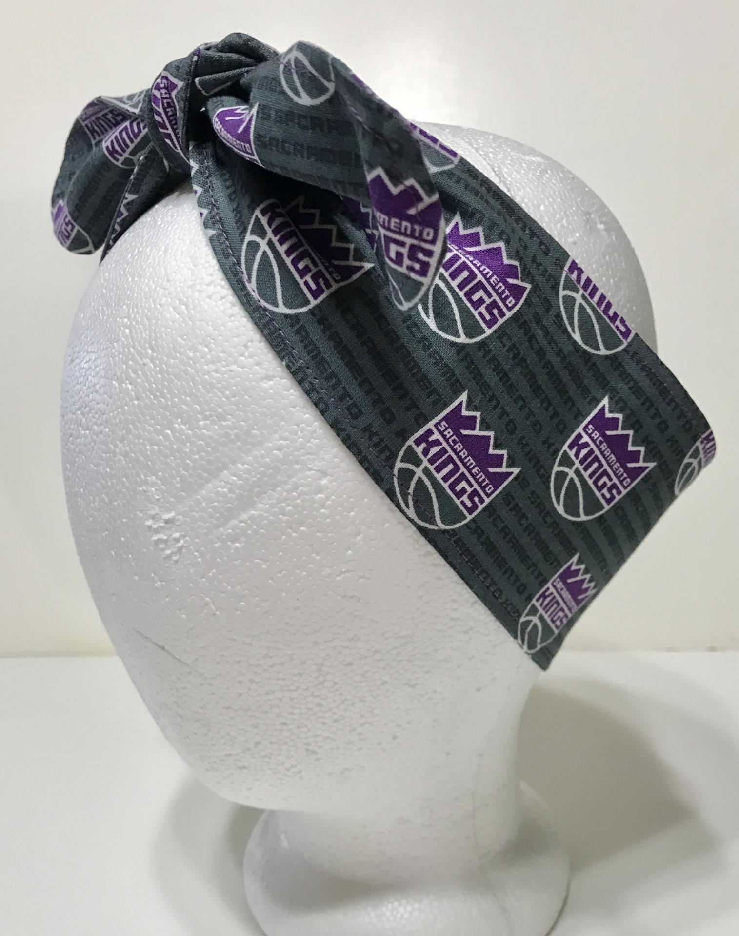 3” Wide Sacramento Kings headband, self tie, hair wrap, pin up style, scarf, bandana, retro style, rockabilly, basketball, handmade