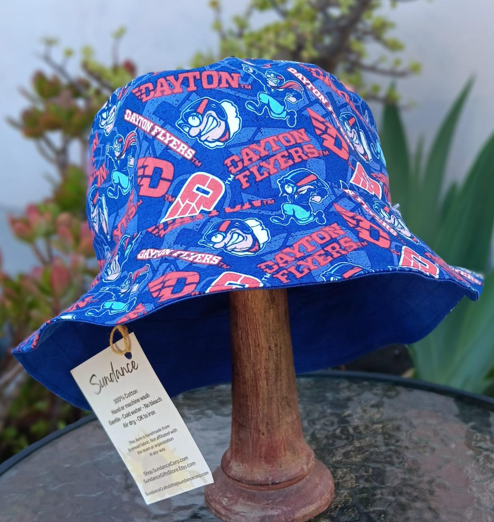University of Dayton Flyers Bucket Hat, Handmade, Reversible to Blue, Size LARGE, summer hat, fishing hat, floppy hat