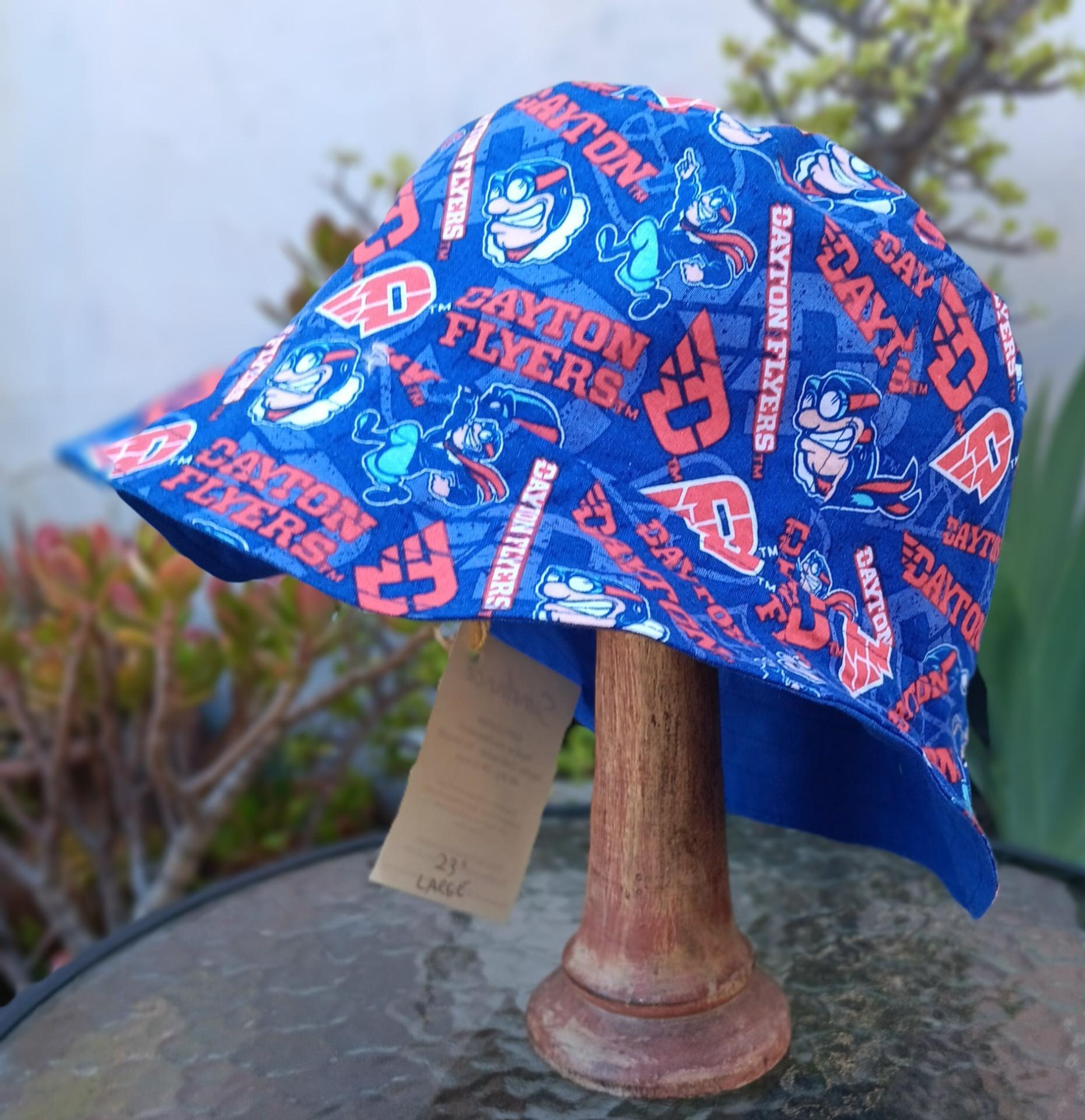 University of Dayton Flyers Bucket Hat, Handmade, Reversible to Blue, Size LARGE, summer hat, fishing hat, floppy hat