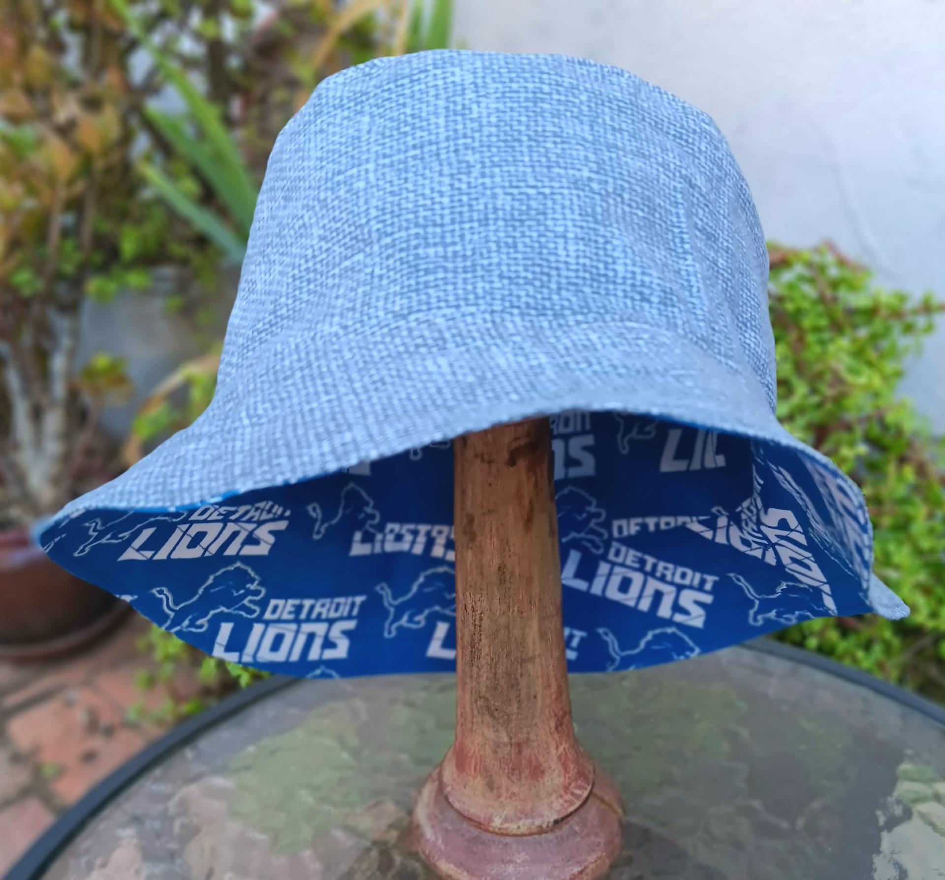 Detroit Lions Bucket Hat, Handmade, Reversible to Grey, Sizes up to 4XL, summer hat, fishing hat, sun hat, floppy hat, ponytail hat