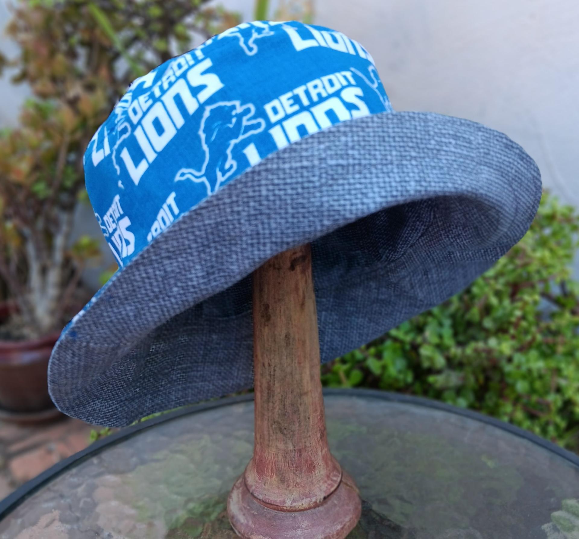 Detroit Lions Bucket Hat, Handmade, Reversible to Grey, Sizes up to 4XL, summer hat, fishing hat, sun hat, floppy hat, ponytail hat
