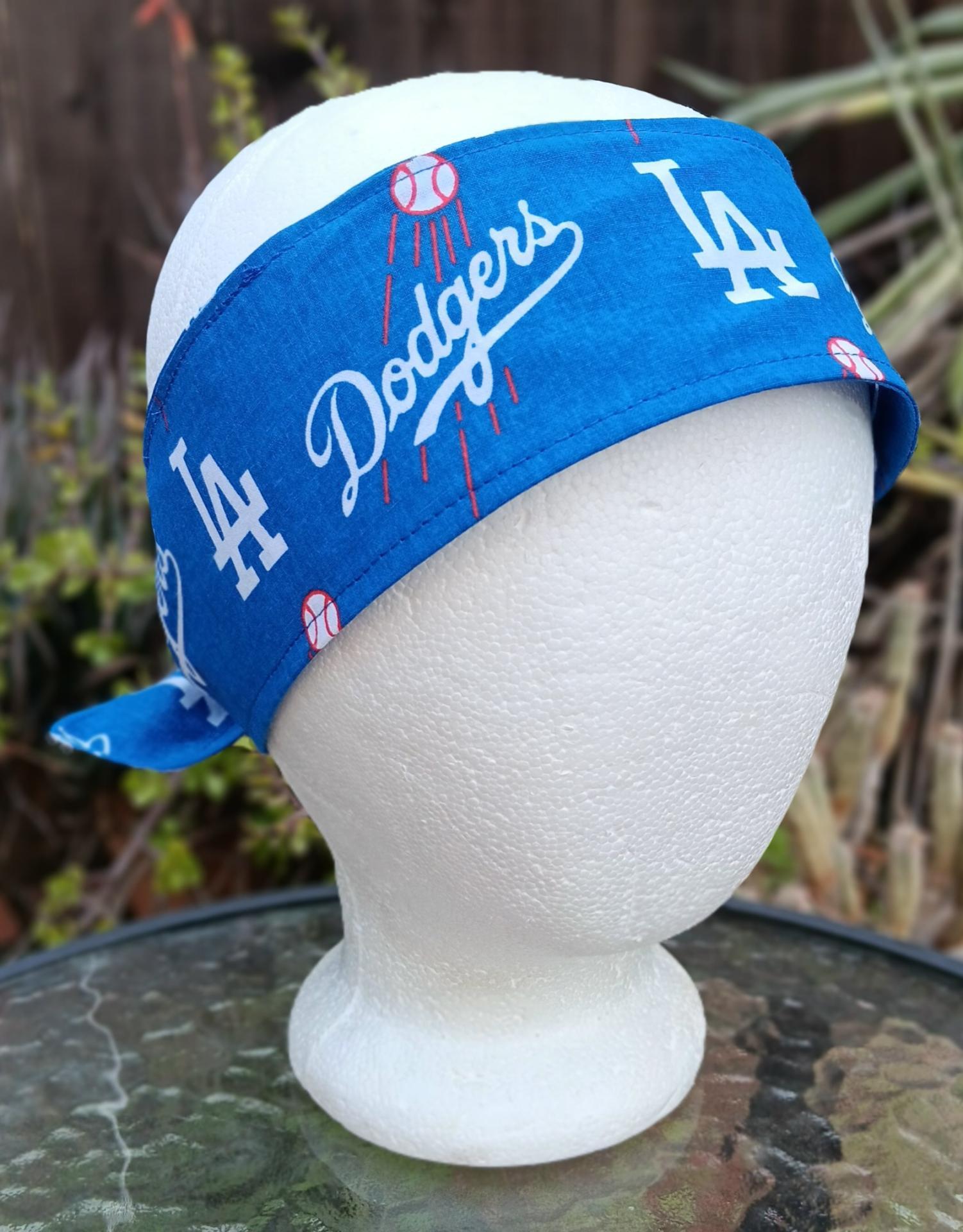 3” Wide LA Dodgers headband, self tie, handmade, hair tie, scarf, pin up style, hair wrap, retro style, rockabilly