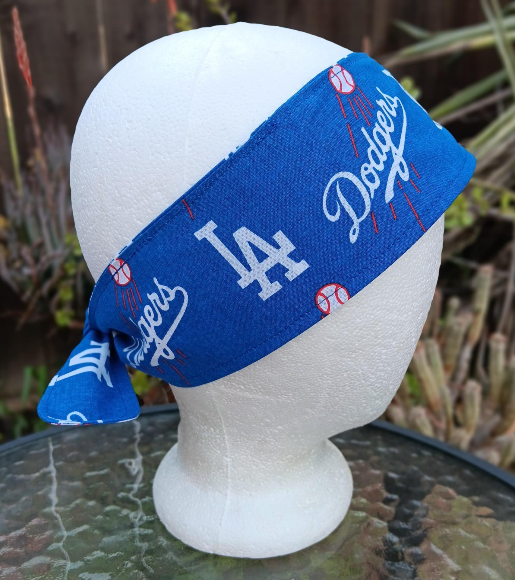3” Wide LA Dodgers headband, self tie, handmade, hair tie, scarf, pin up style, hair wrap, retro style, rockabilly