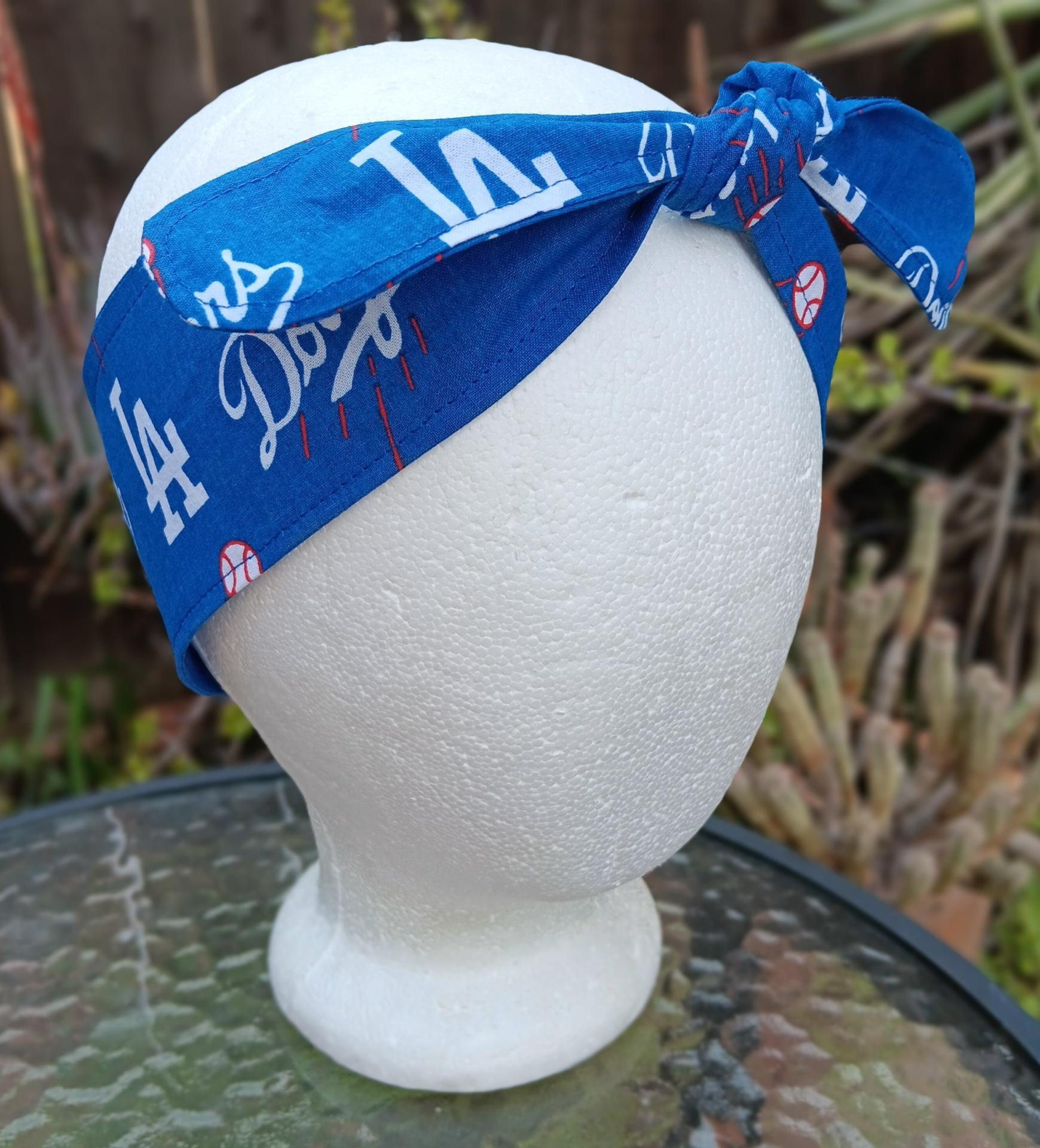 3” Wide LA Dodgers headband, self tie, handmade, hair tie, scarf, pin up style, hair wrap, retro style, rockabilly