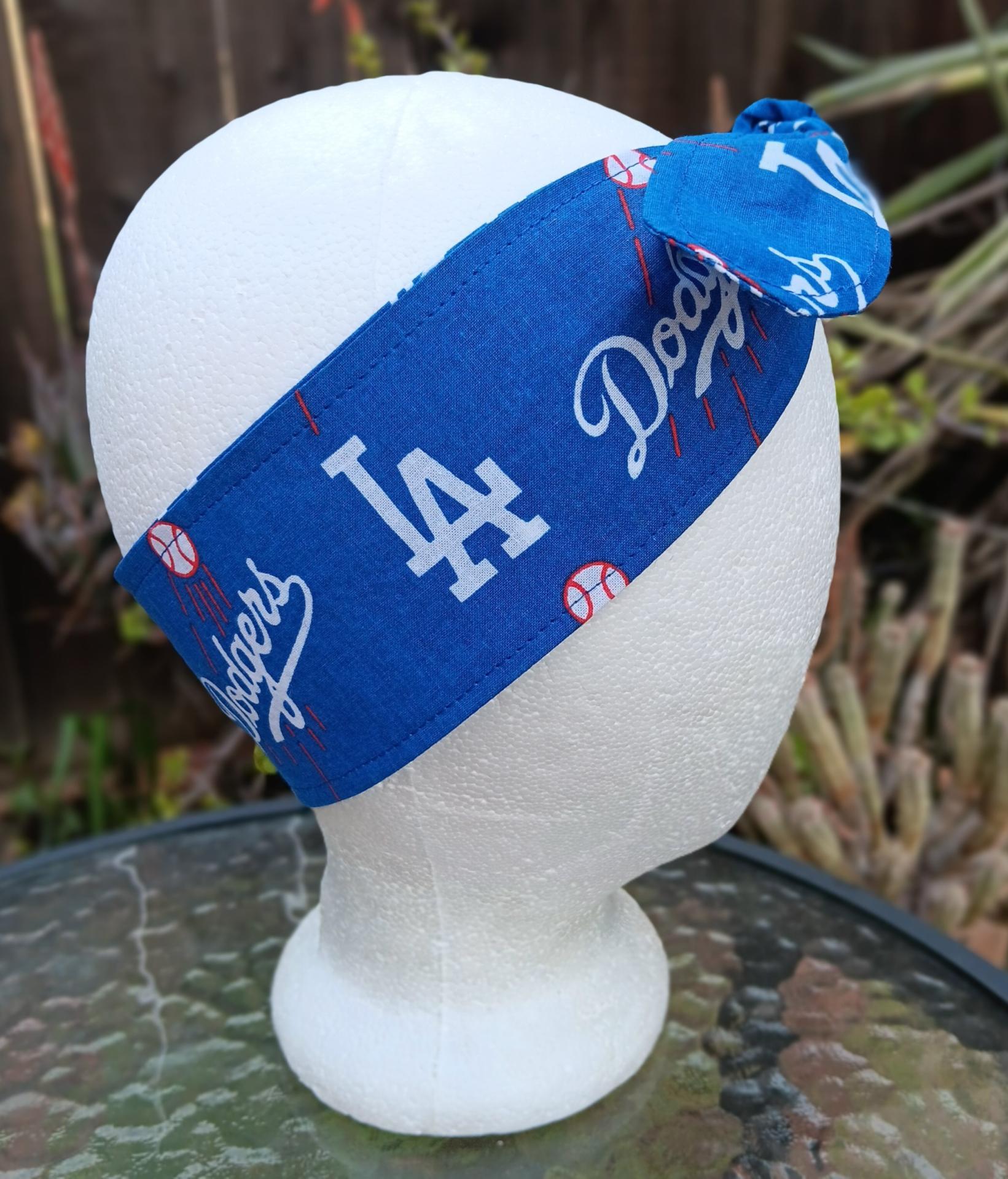 3” Wide LA Dodgers headband, self tie, handmade, hair tie, scarf, pin up style, hair wrap, retro style, rockabilly