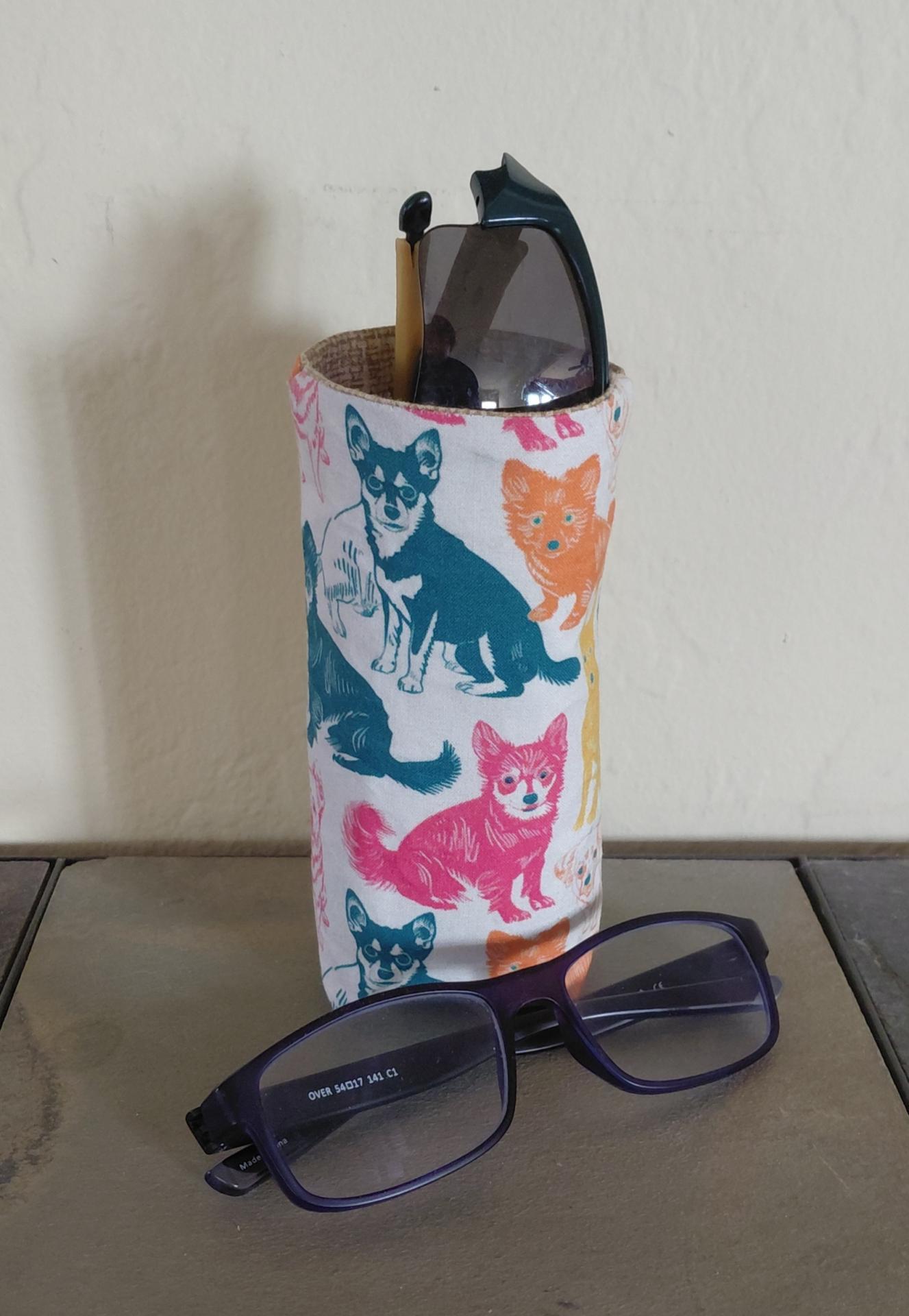 Dog Print Upright Eyeglasses Holder, Glasses Stand, Eyeglasses Cup, Weighted Fabric Eyeglass Keeper, Pet Lovers Glasses Case, Handmade