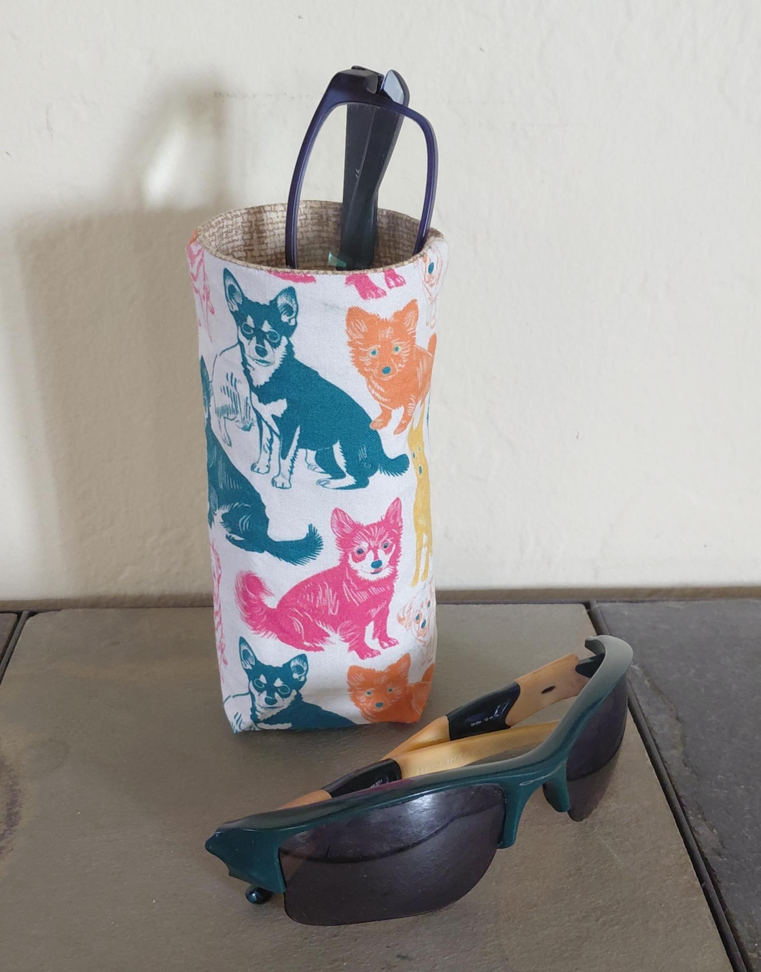 Dog Print Upright Eyeglasses Holder, Glasses Stand, Eyeglasses Cup, Weighted Fabric Eyeglass Keeper, Pet Lovers Glasses Case, Handmade