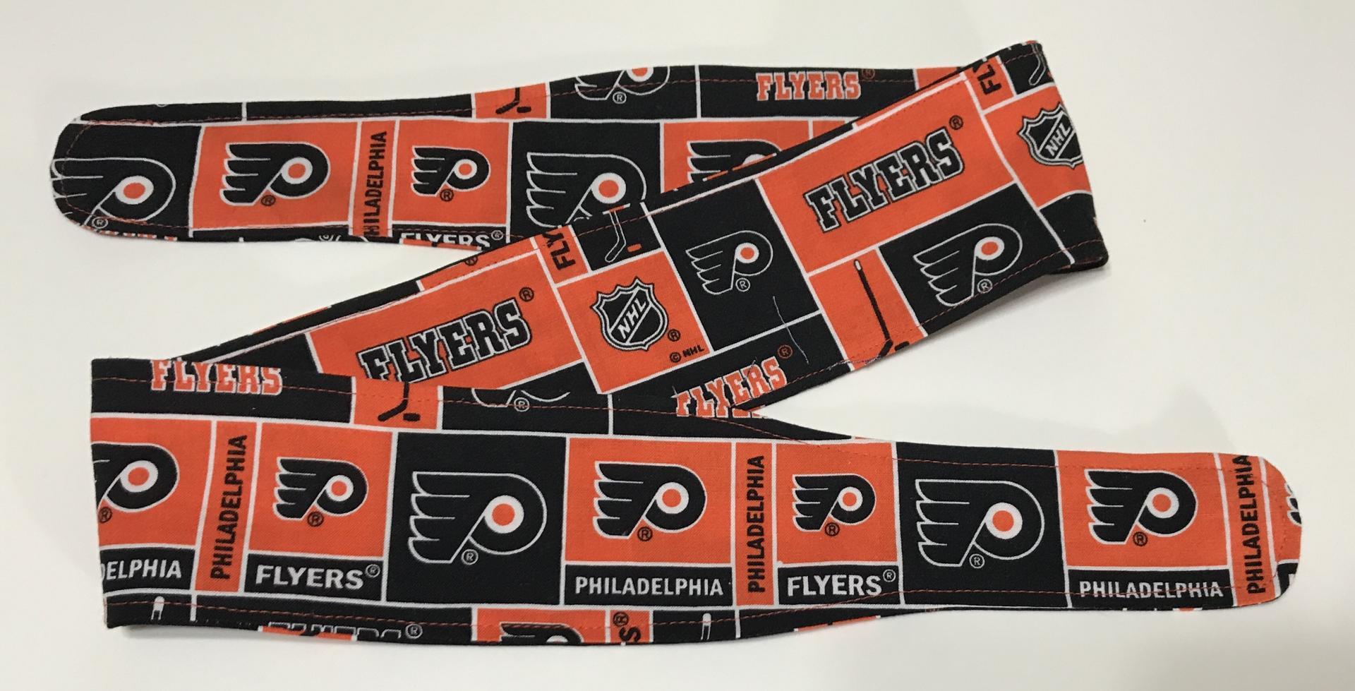 3” wide Philadelphia Flyers headband, self tie, hair wrap, pin up style, hair tie, scarf, bandana, retro, rockabilly, handmade