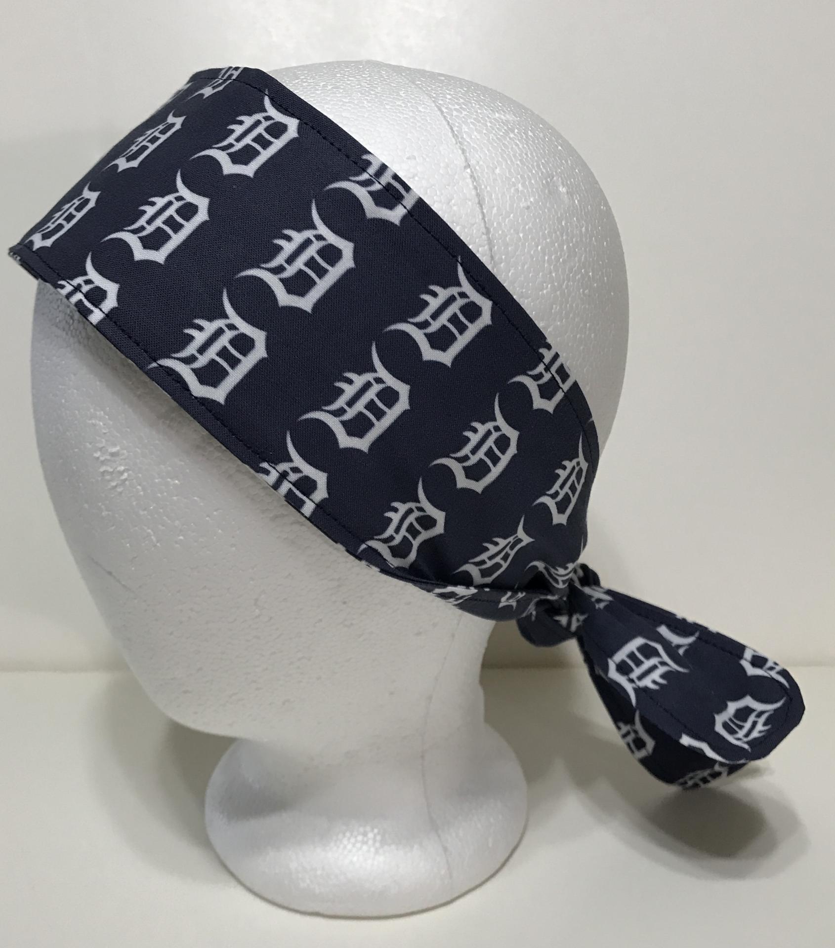 3” wide Old English D head tie, hair wrap, headband, pin up, self tie, scarf, neckerchief, retro, rockabilly, Detroit, no wire