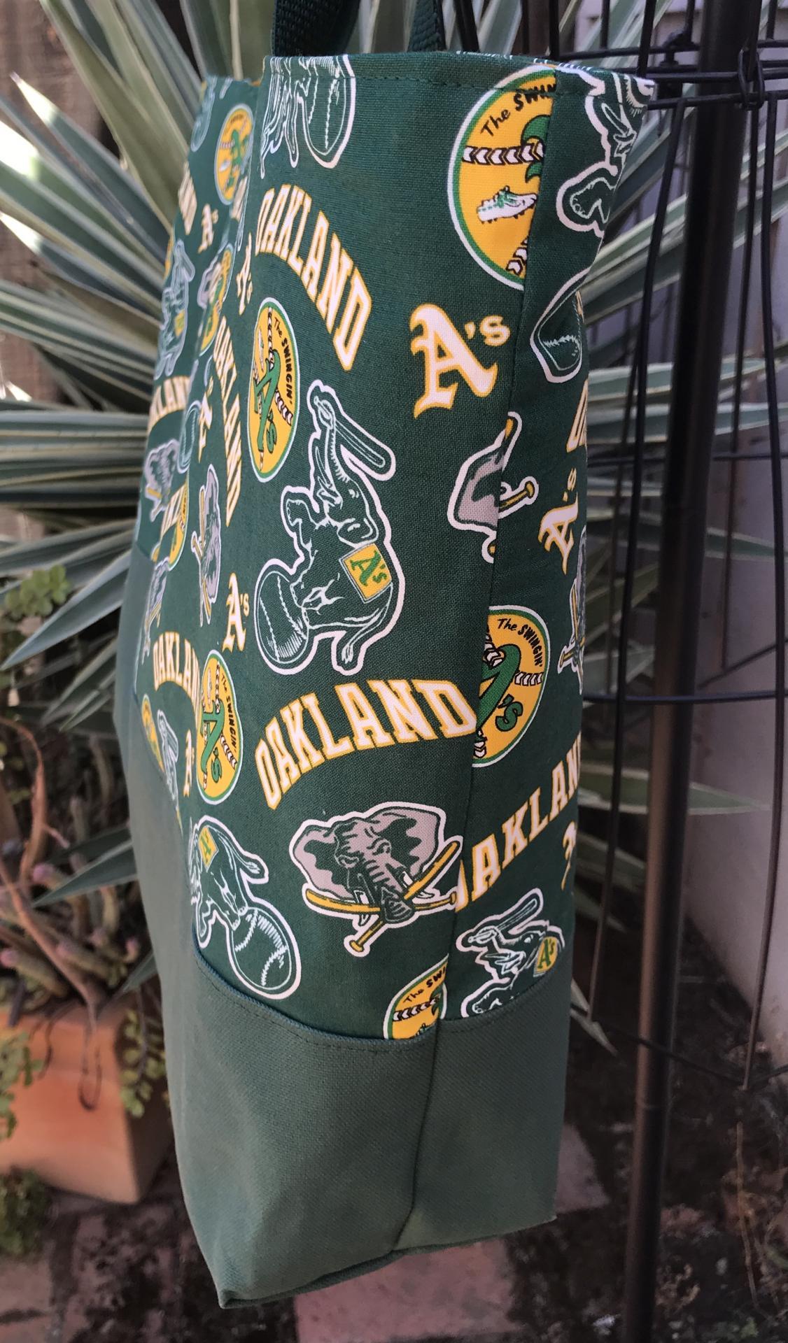 Tote bag, canvas bottom, Swingin' A's, Oakland A's Athletics baseball, one pocket, strong webbing straps, elephants