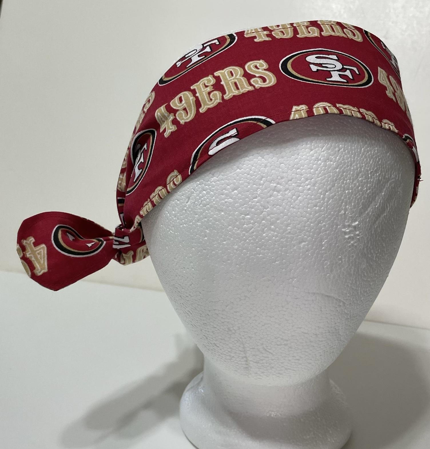 3” wide San Francisco 49ers head tie, red, hair wrap, headband, pin up, self tie, scarf, neckerchief, retro, rockabilly