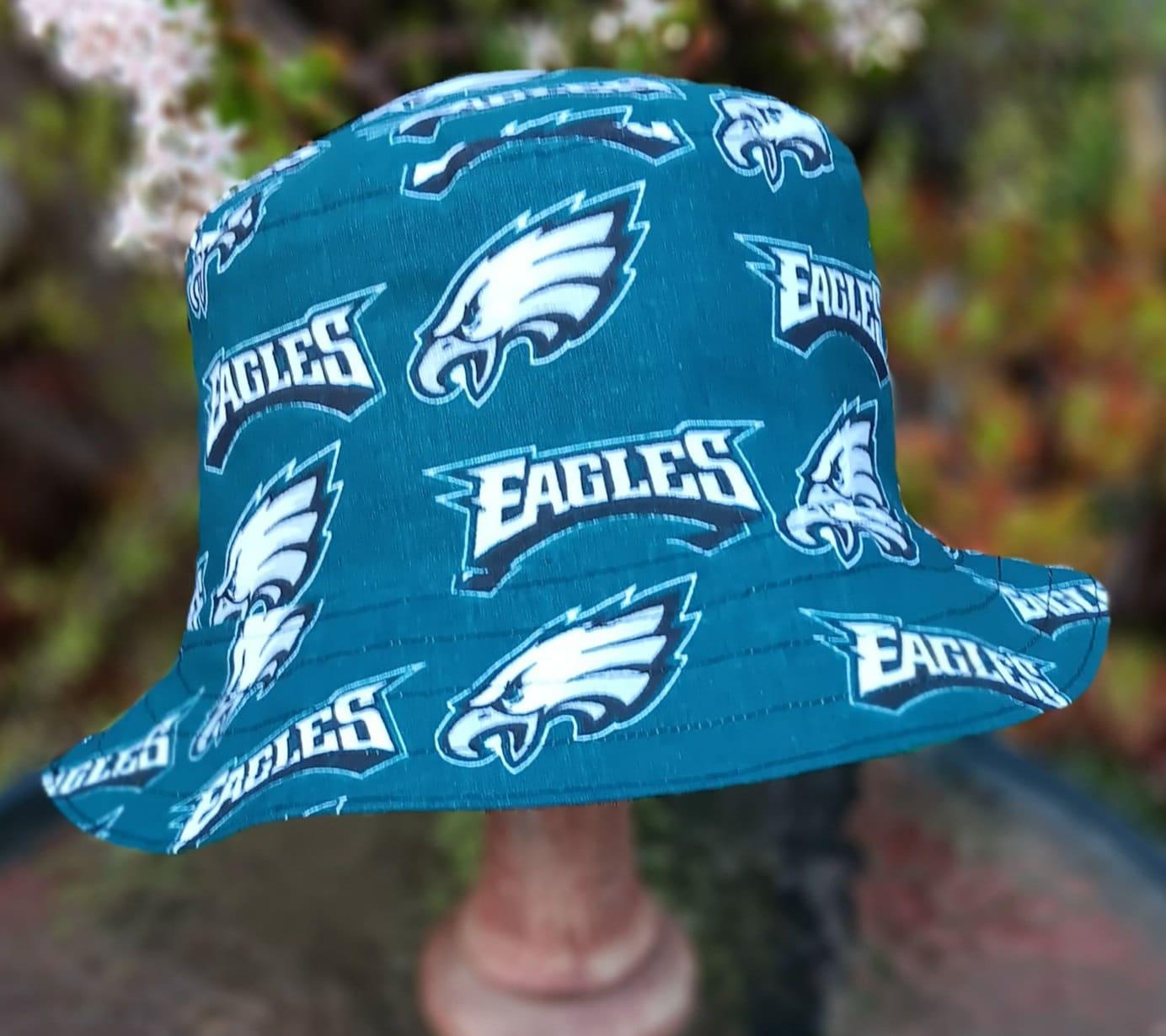 Philadelphia Eagles Bucket Hat, Handmade, Reversible to Black, Sizes up to 4XL, fishing hat, sun hat, floppy hat, ponytail hat, football