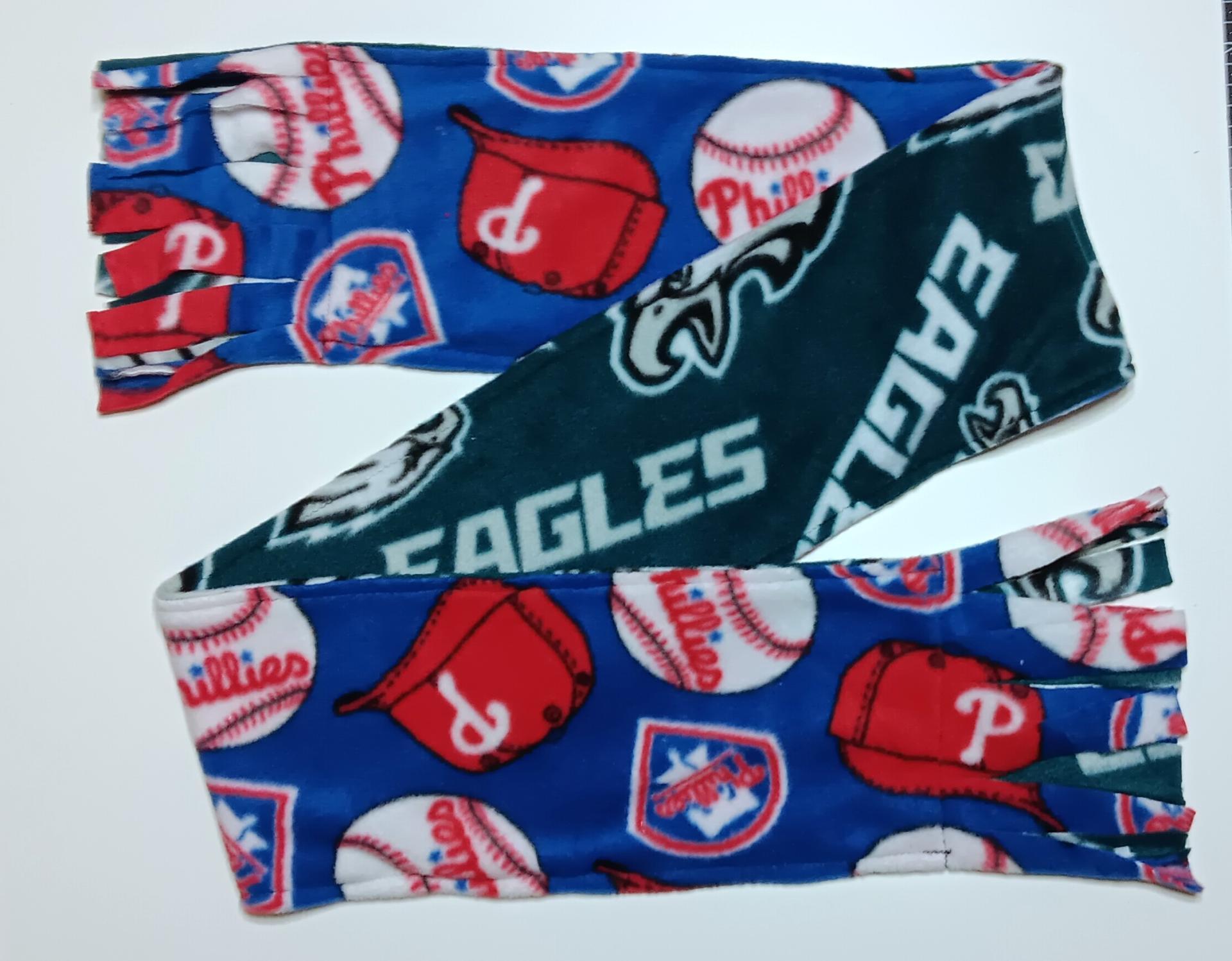 Philadelphia Phillies / Eagles Fleece Scarf with Fringe, Double Layer, Reversible, Handmade
