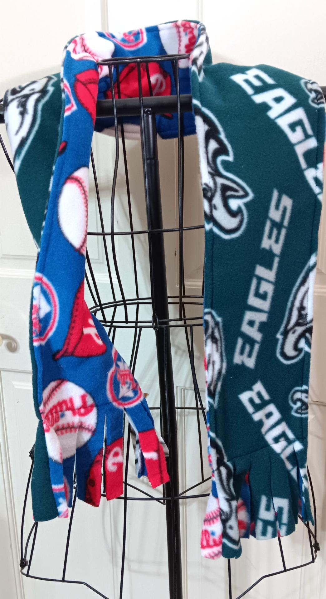 Philadelphia Phillies / Eagles Fleece Scarf with Fringe, Double Layer, Reversible, Handmade