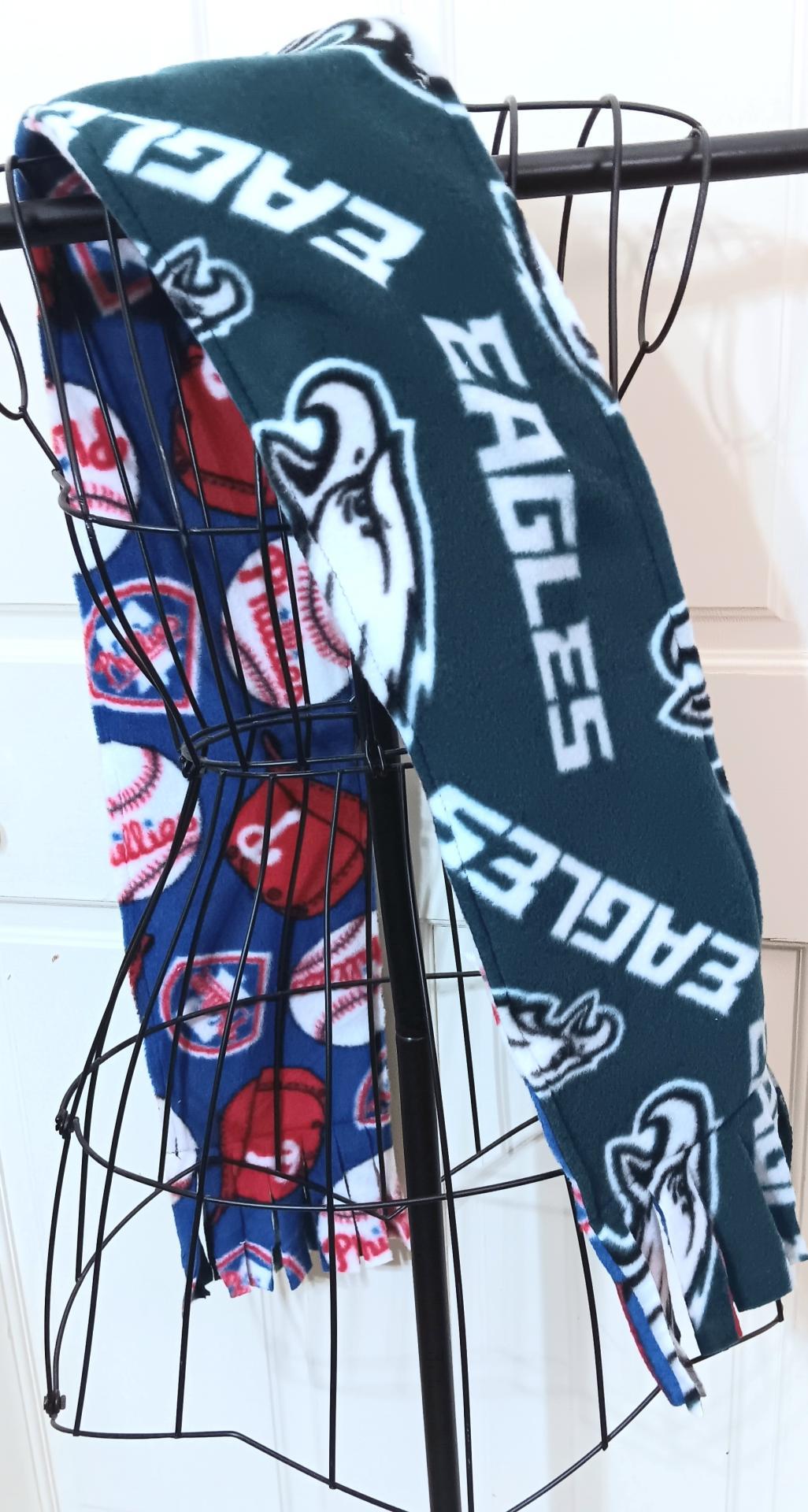 Philadelphia Phillies / Eagles Fleece Scarf with Fringe, Double Layer, Reversible, Handmade