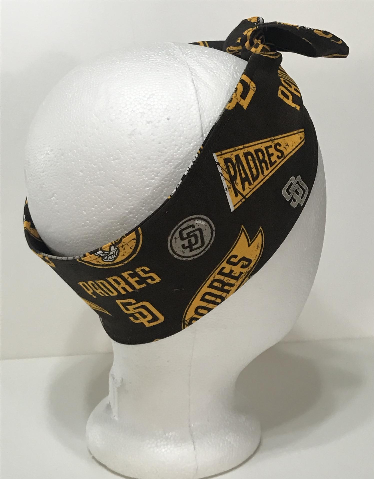 3” wide San Diego Padres headband, self tie, hair wrap, head wrap, pin up style, scarf, bandana, retro style, rockabilly, baseball, handmade