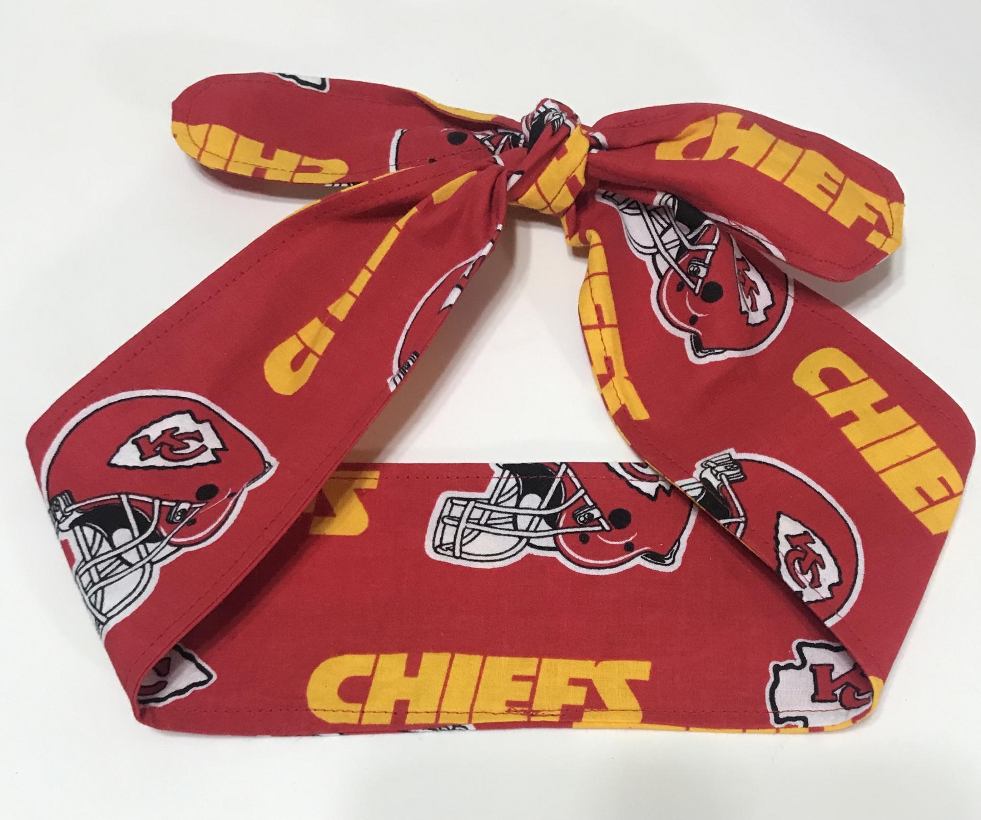 3” wide Kansas City Chiefs hair tie, headband, hair wrap, head wrap, pin up, self tie, scarf, neckerchief, retro, rockabilly, handmade