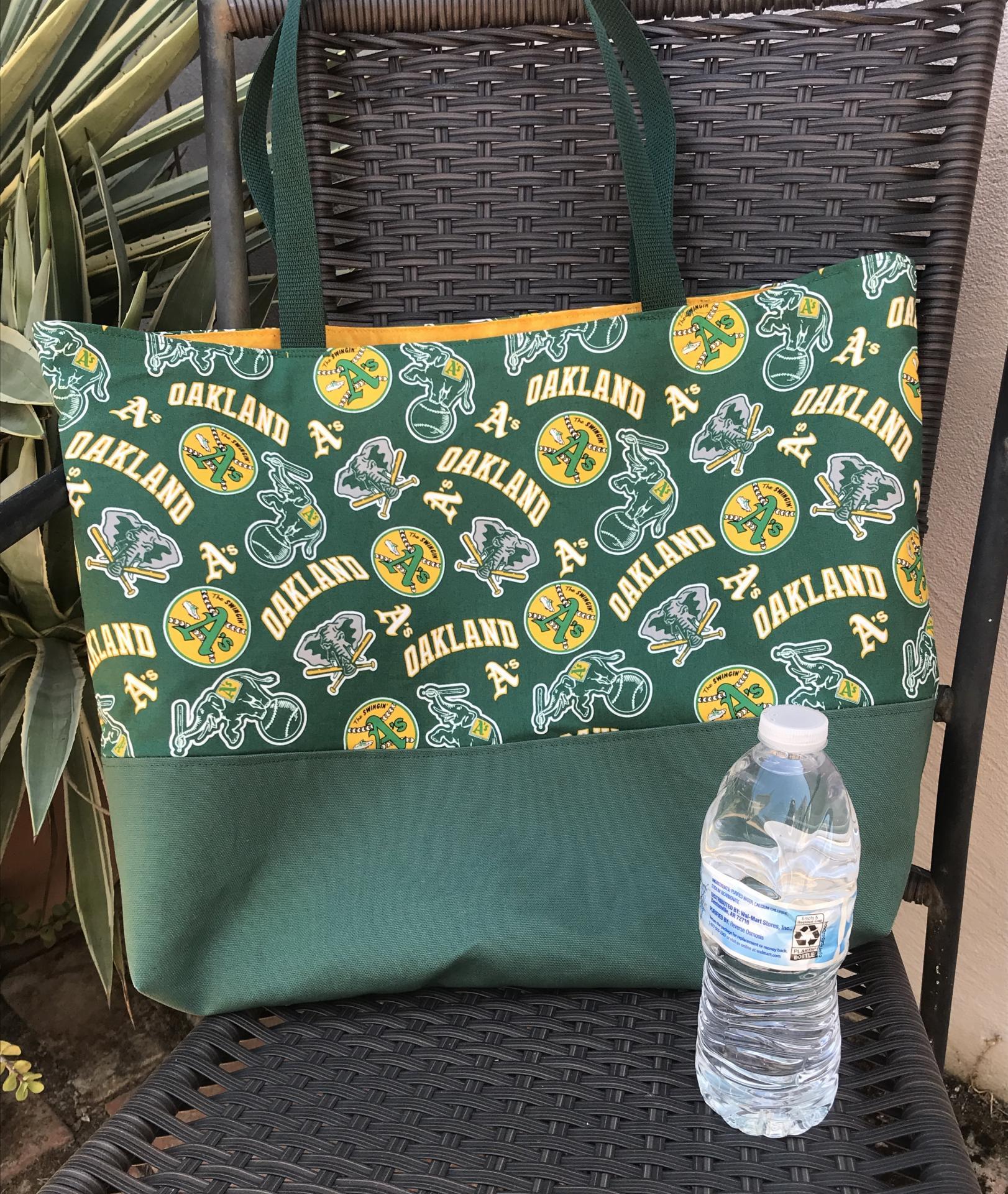 Tote bag, canvas bottom, Swingin' A's, Oakland A's Athletics baseball, one pocket, strong webbing straps, elephants