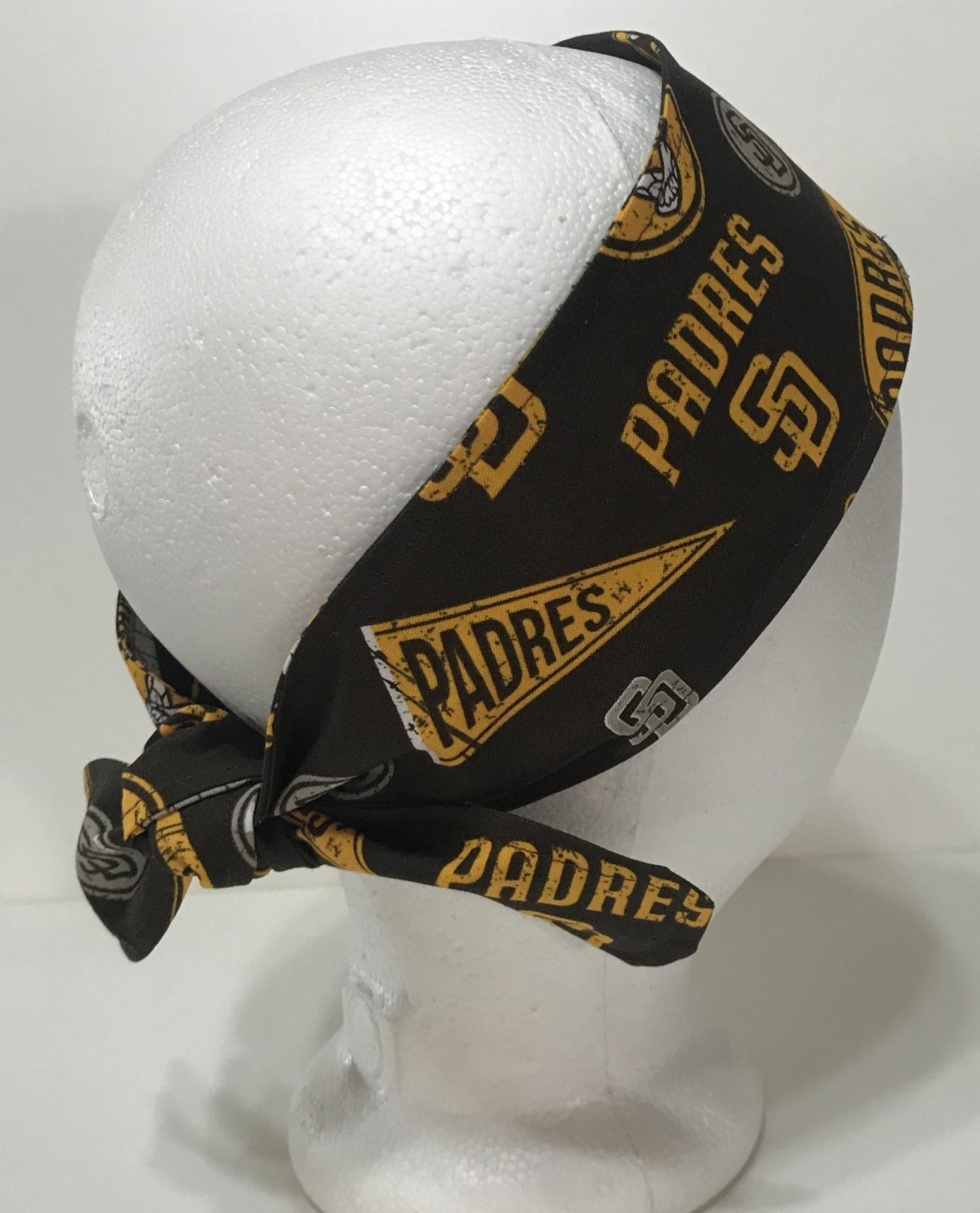 3” wide San Diego Padres headband, self tie, hair wrap, head wrap, pin up style, scarf, bandana, retro style, rockabilly, baseball, handmade