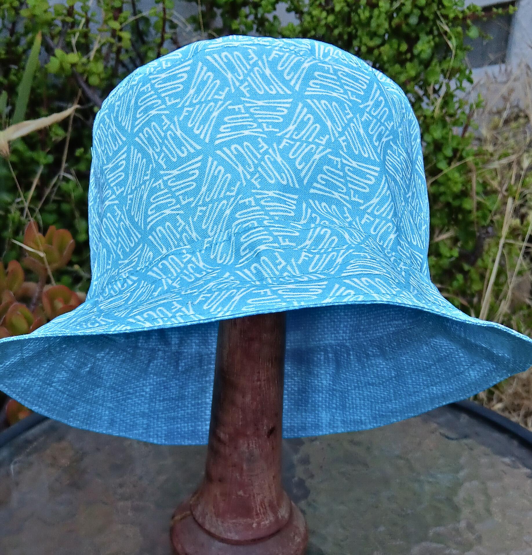 Geometic "F*ck" Print Bucket Hat, Reversible to Turquoise Blue, S-XXL, summer hat, sun hat, floppy hat, funny sassy gift for friend