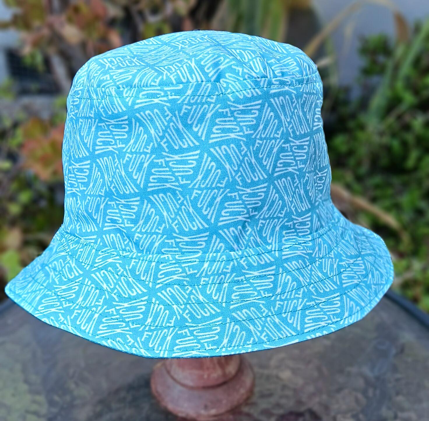Geometic "F*ck" Print Bucket Hat, Reversible to Turquoise Blue, S-XXL, summer hat, sun hat, floppy hat, funny sassy gift for friend
