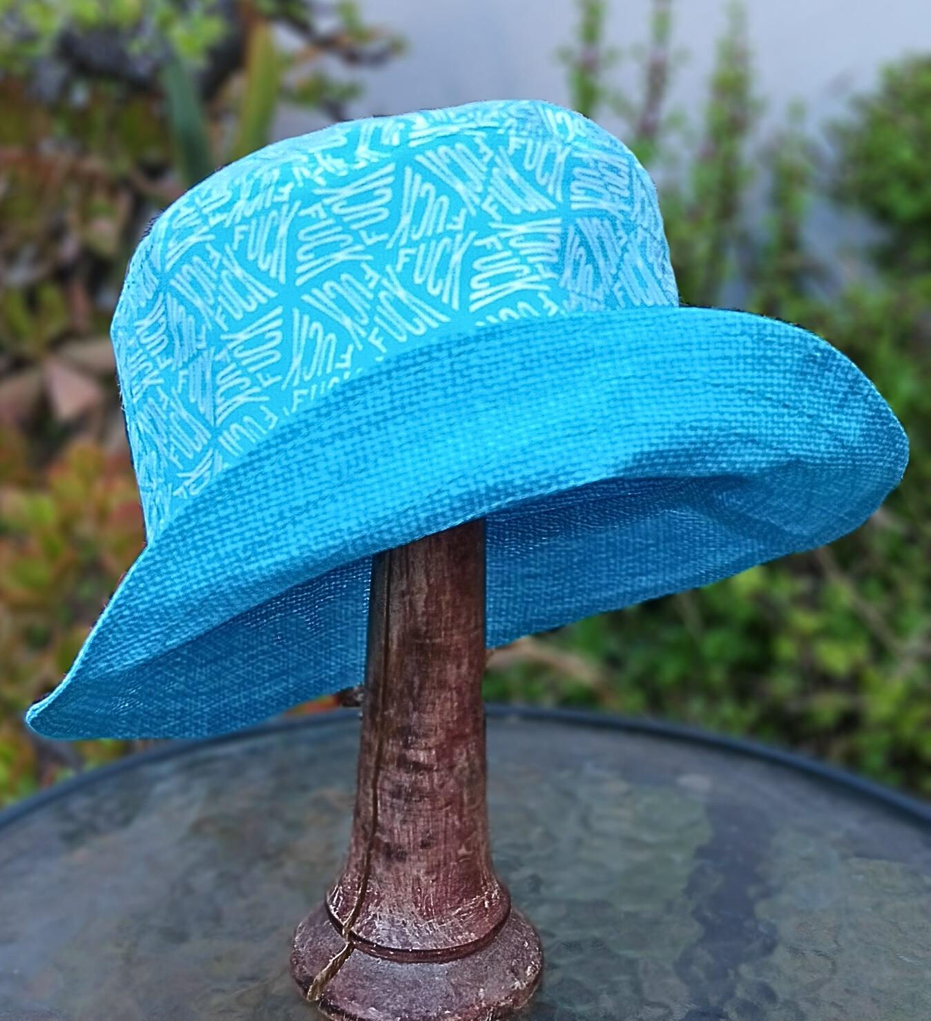 Geometic "F*ck" Print Bucket Hat, Reversible to Turquoise Blue, S-XXL, summer hat, sun hat, floppy hat, funny sassy gift for friend