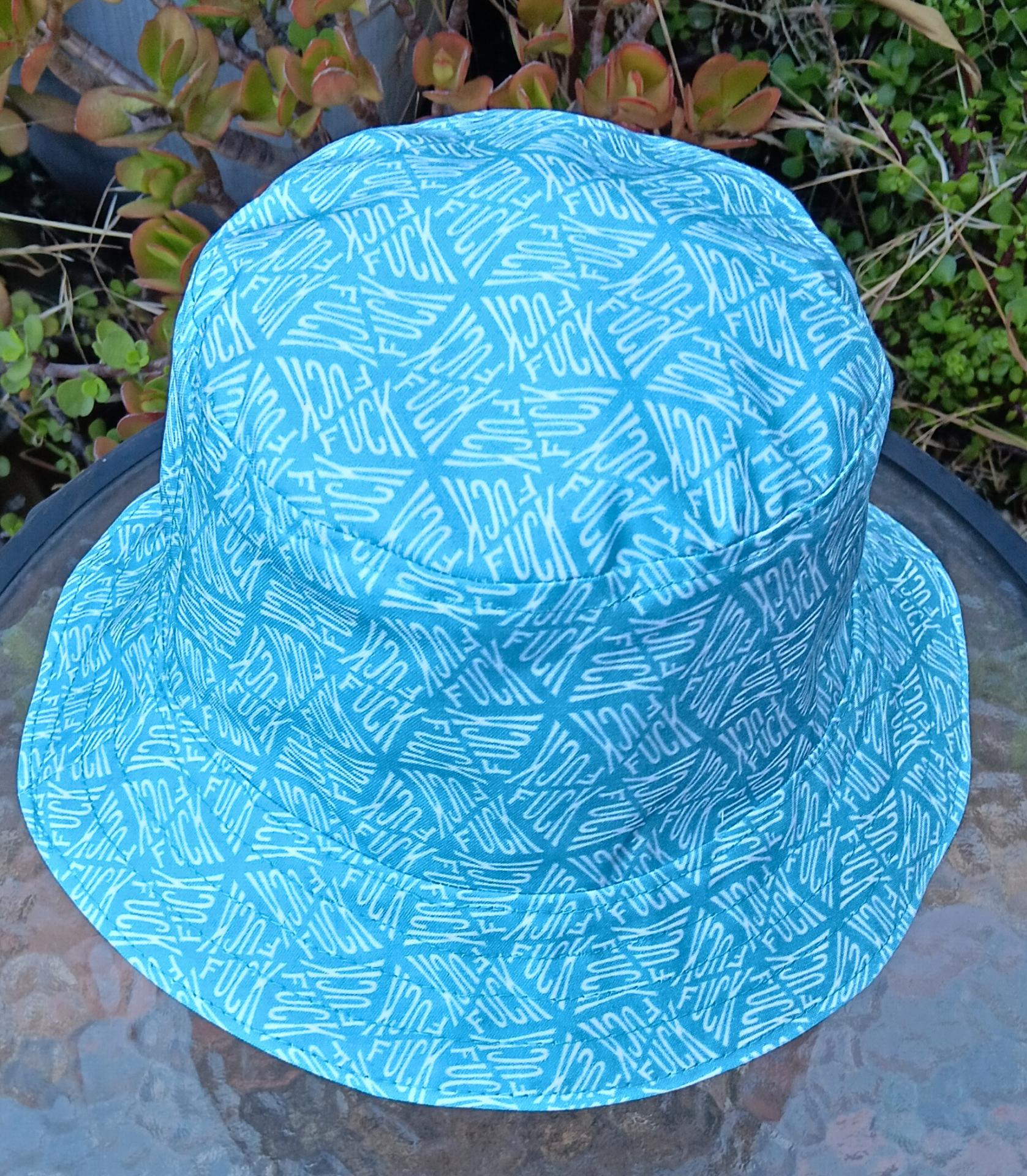 Geometic "F*ck" Print Bucket Hat, Reversible to Turquoise Blue, S-XXL, summer hat, sun hat, floppy hat, funny sassy gift for friend