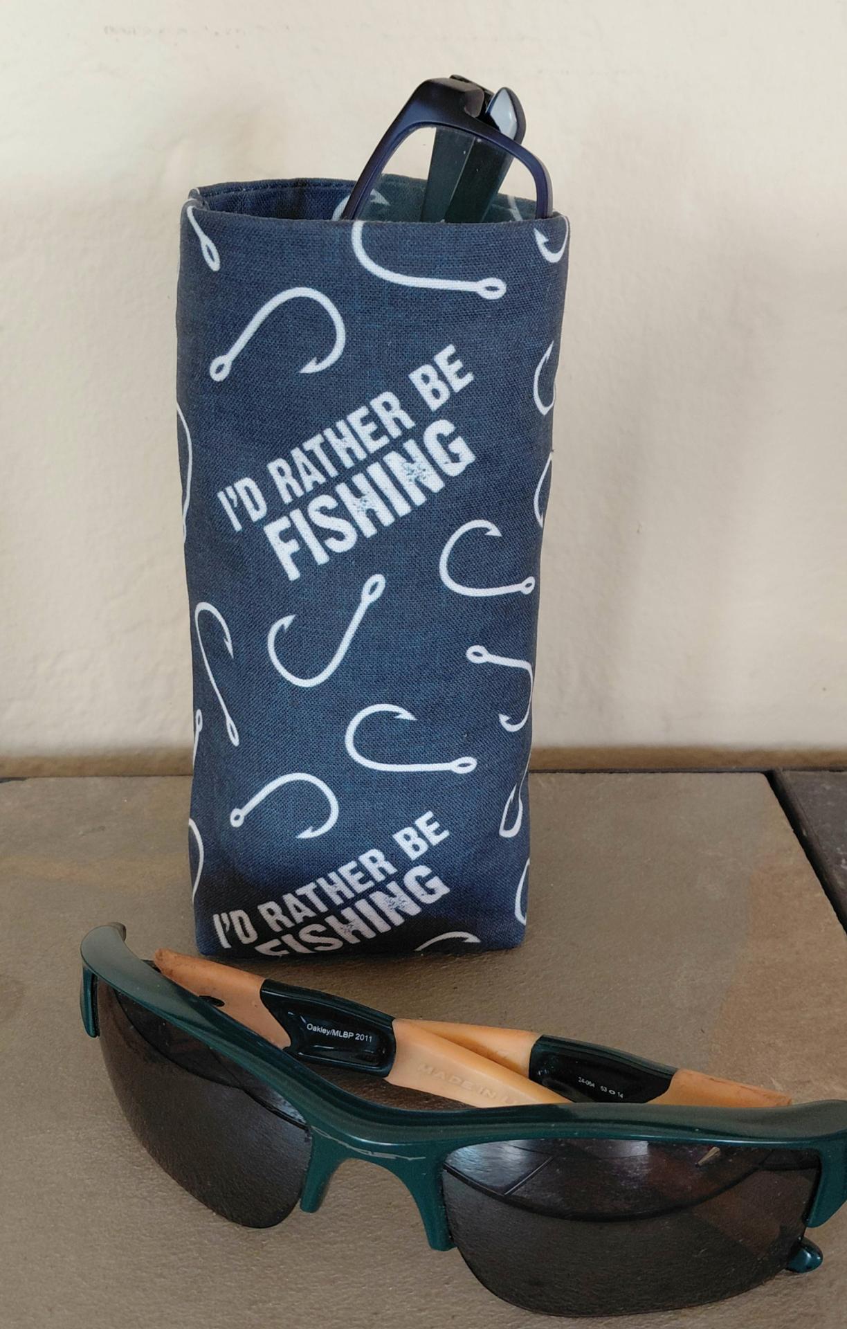 Fishing Theme Upright Eyeglasses Holder, Glasses Stand, Eyeglasses Cup, Weighted Fabric Eyeglasses Case, Fishing Gift, Handmade