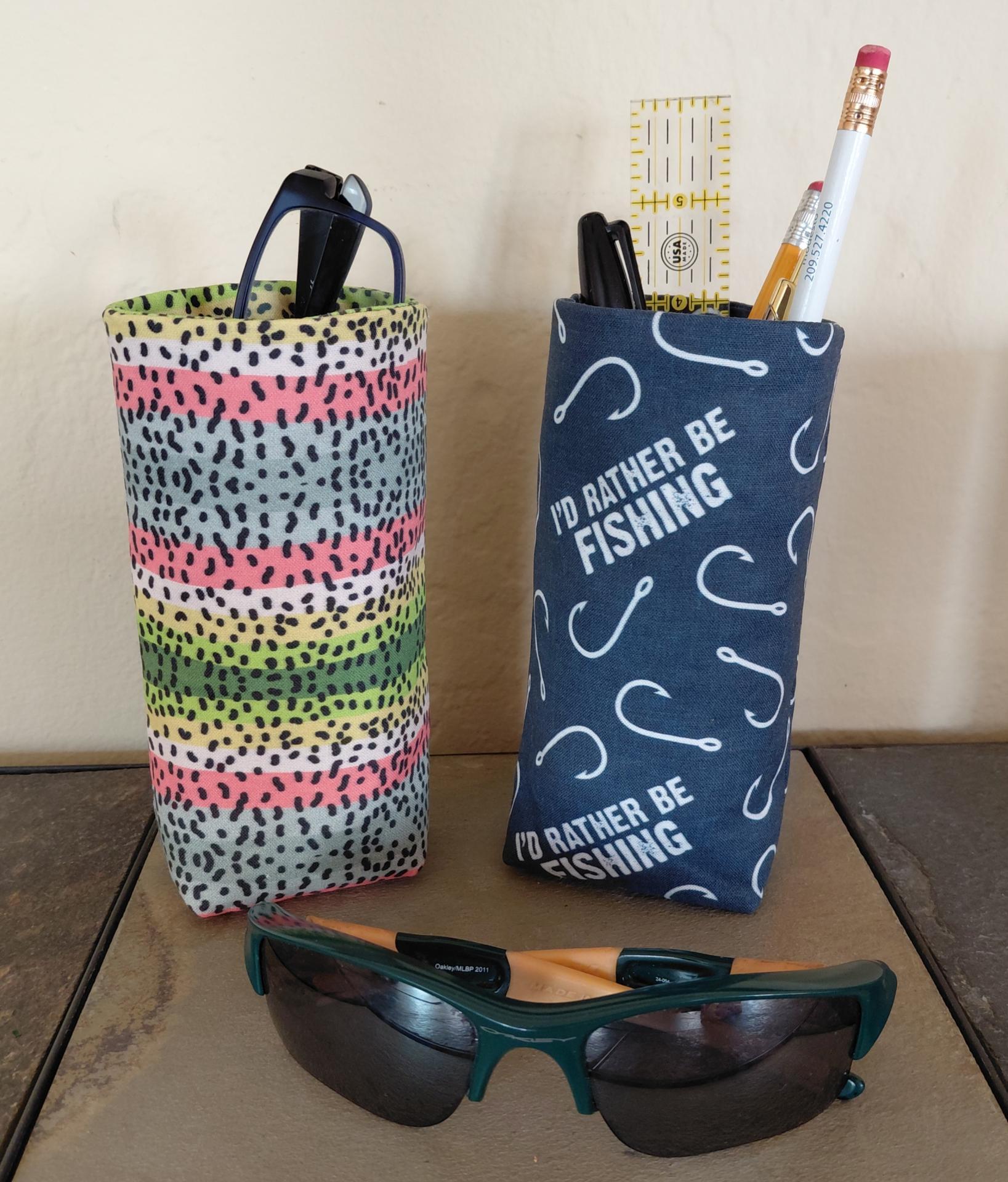 Fishing Theme Upright Eyeglasses Holder, Glasses Stand, Eyeglasses Cup, Weighted Fabric Eyeglasses Case, Fishing Gift, Handmade