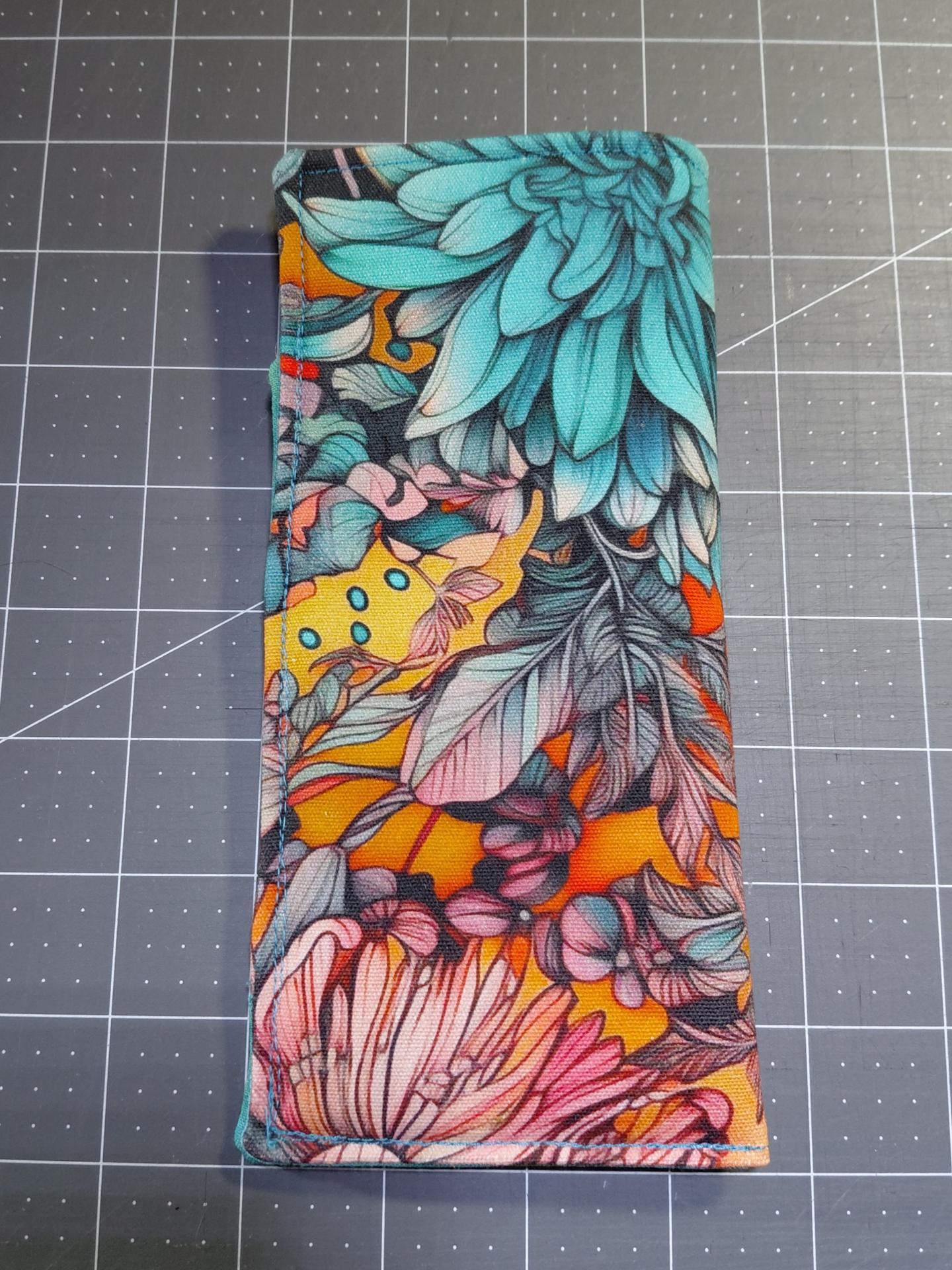 Floral Eyeglasses Sleeve, Floral Glasses Case, Soft Glasses Case, Canvas Glasses Pouch, Turquoise, Orange and Gray