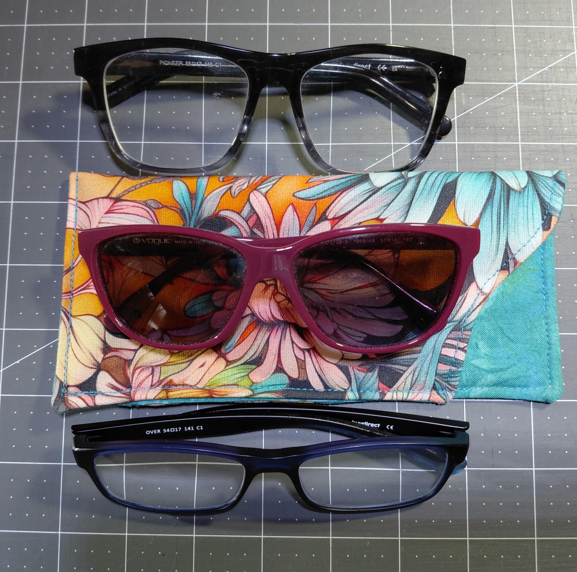 Floral Eyeglasses Sleeve, Floral Glasses Case, Soft Glasses Case, Canvas Glasses Pouch, Turquoise, Orange and Gray