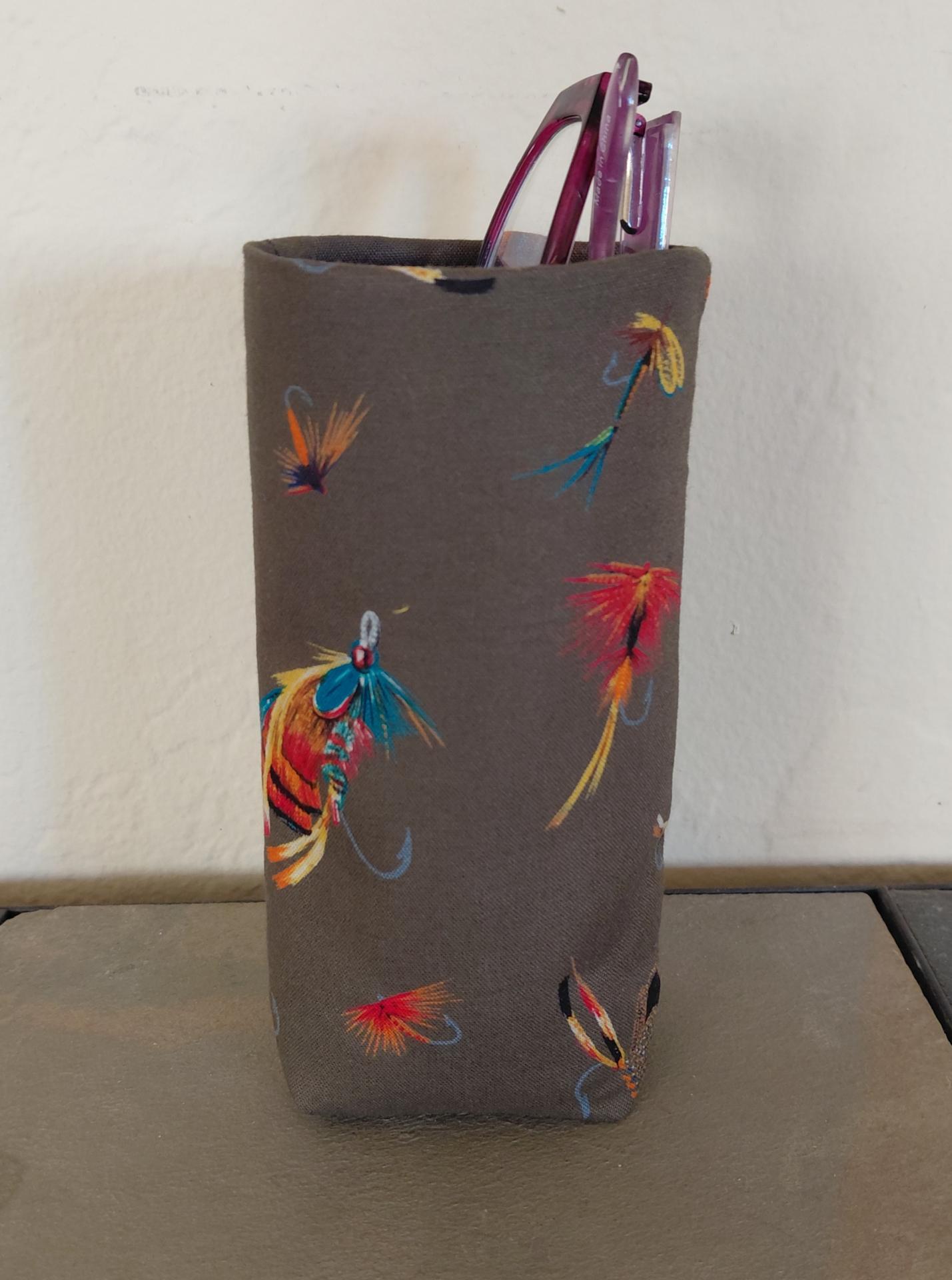 Fly Fishing Upright Eyeglasses Holder, Glasses Stand, Eyeglasses Cup, Weighted Fabric Eyeglasses Case, Trout Fishing Gift, Handmade