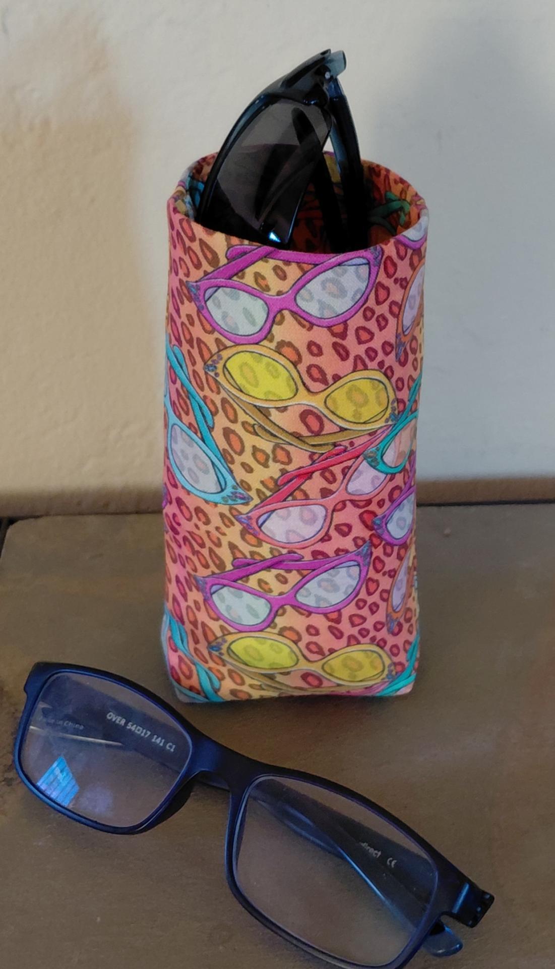 Eyeglasses Print Upright Glasses Holder, Glasses Stand, Whimsical Glasses Case, Teacher Gift, Weighted Stand-up Glasses Pouch