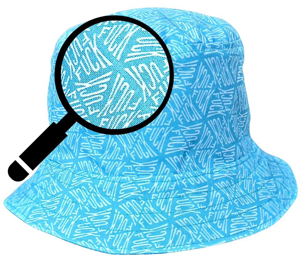 Geometic "F*ck" Print Bucket Hat, Reversible to Turquoise Blue, S-XXL, summer hat, sun hat, floppy hat, funny sassy gift for friend