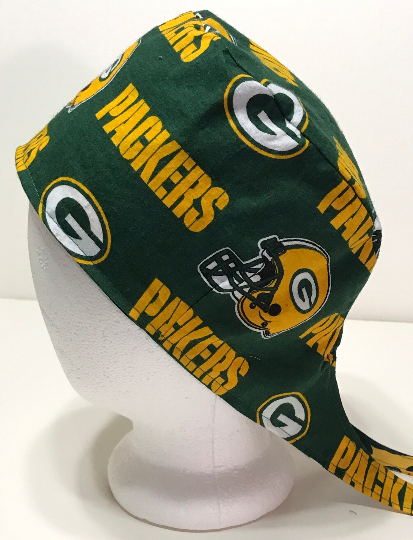 Reversible Green Bay Packers & Camouflage scrub cap, tie back, cotton, skull cap, welding cap, for nurse tech technician doctor, handmade